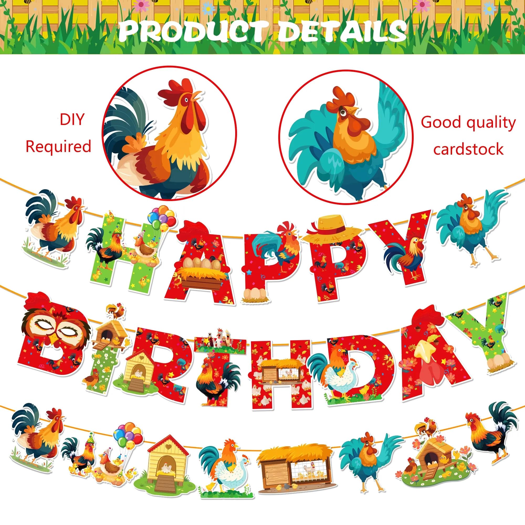 Custom Rooster & Hen Birthday Banner - Personalized Vinyl Yard Sign With Brass Grommets For Indoor/Outdoor Parties