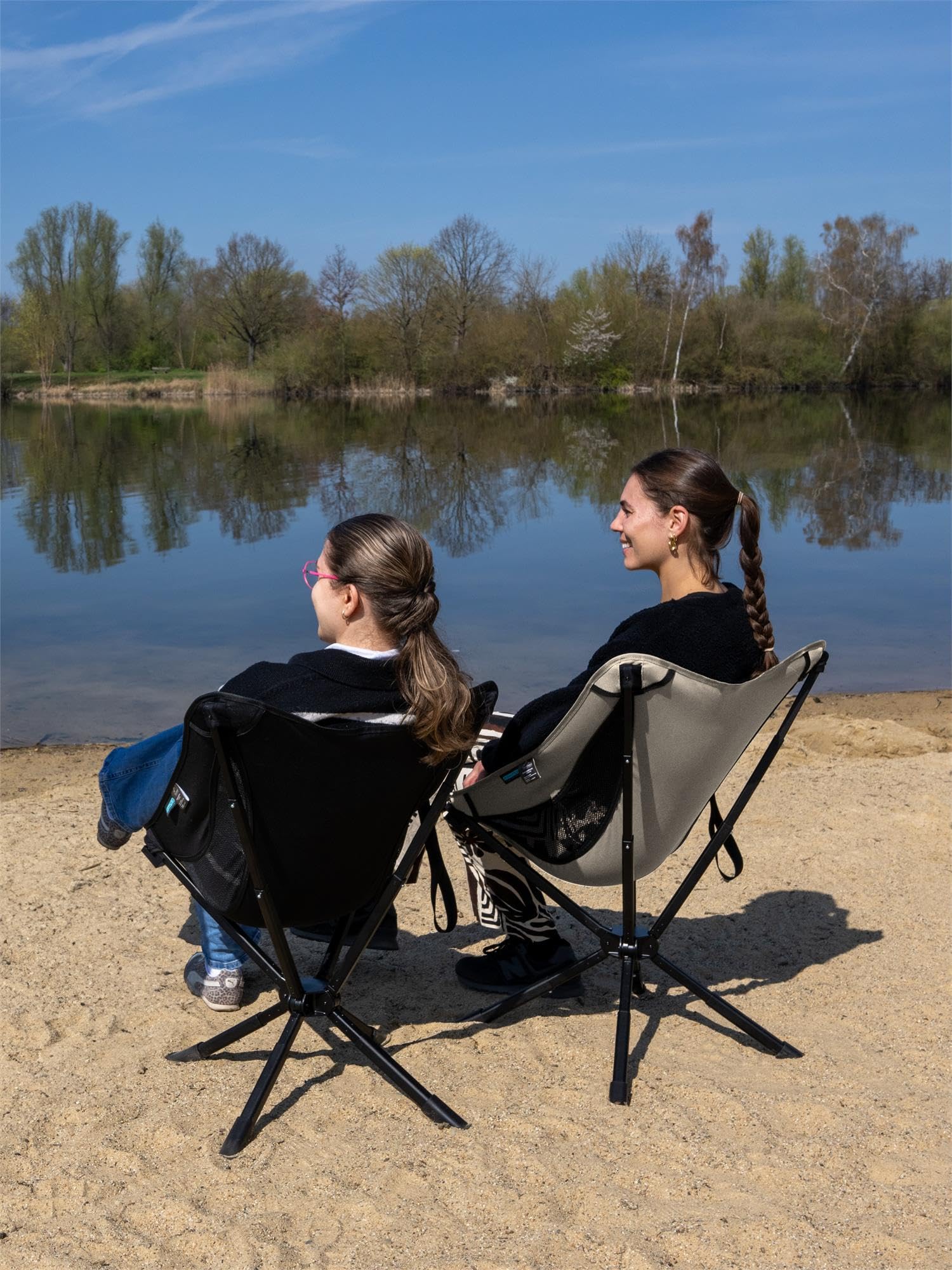 normani Leichter Camping Klappstuhl Angelstuhl - extra stabil mit Getränkehalter und kleinem Packmaß Grau-Beige OneSize