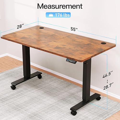 Miniatura 3 de MOUNTUP Escritorio eléctrico de pie ajustable en altura de 55 x 28 pulgadas, escritorio de pie con controlador de memoria, escritorio ergonómico de