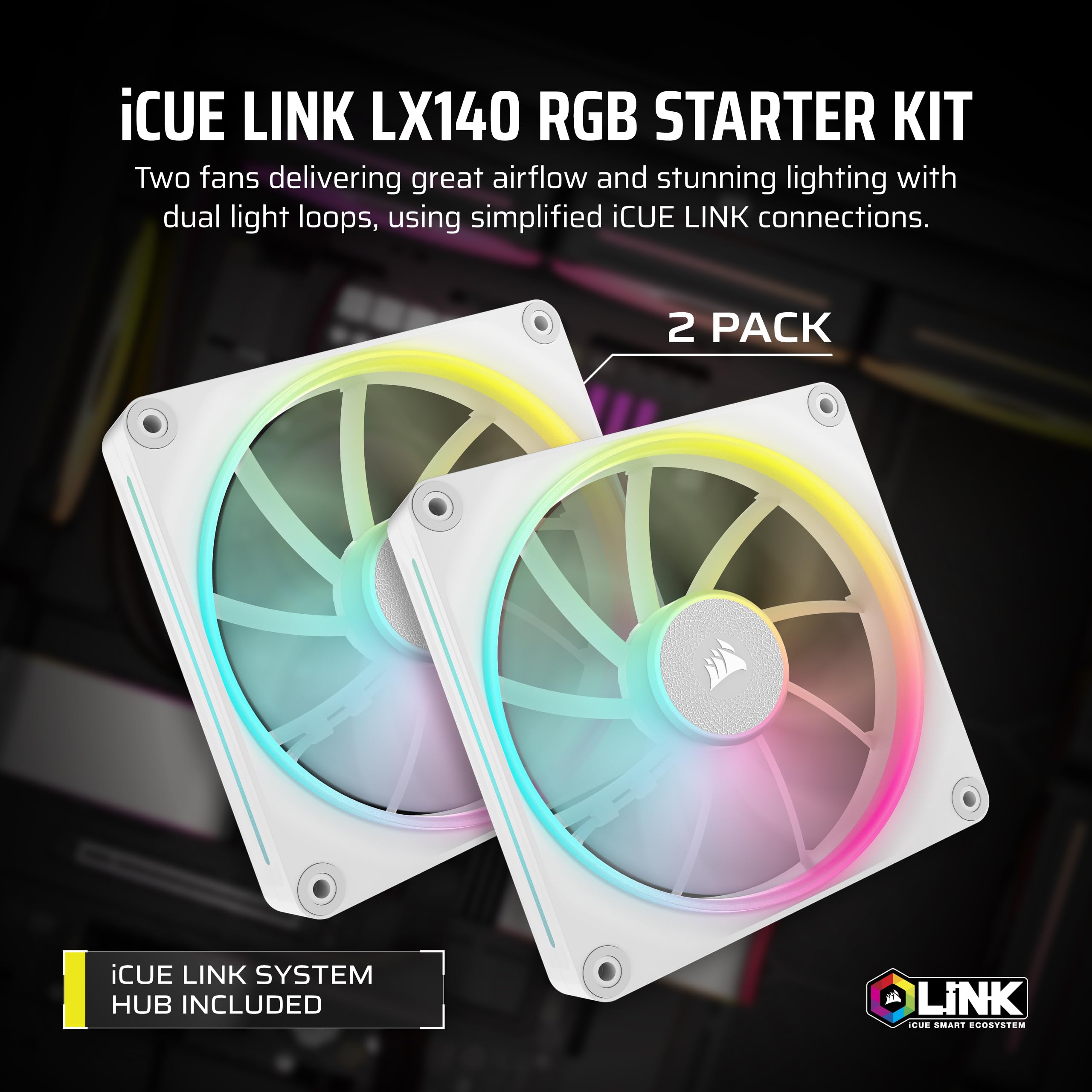 CORSAIR iCUE LINK LX140 RGB ファン 2個+ハブ付き Amazon.com: CORSAIR iCUE Link LX140 RGB 140mm PWM Fan – Dual Pack
