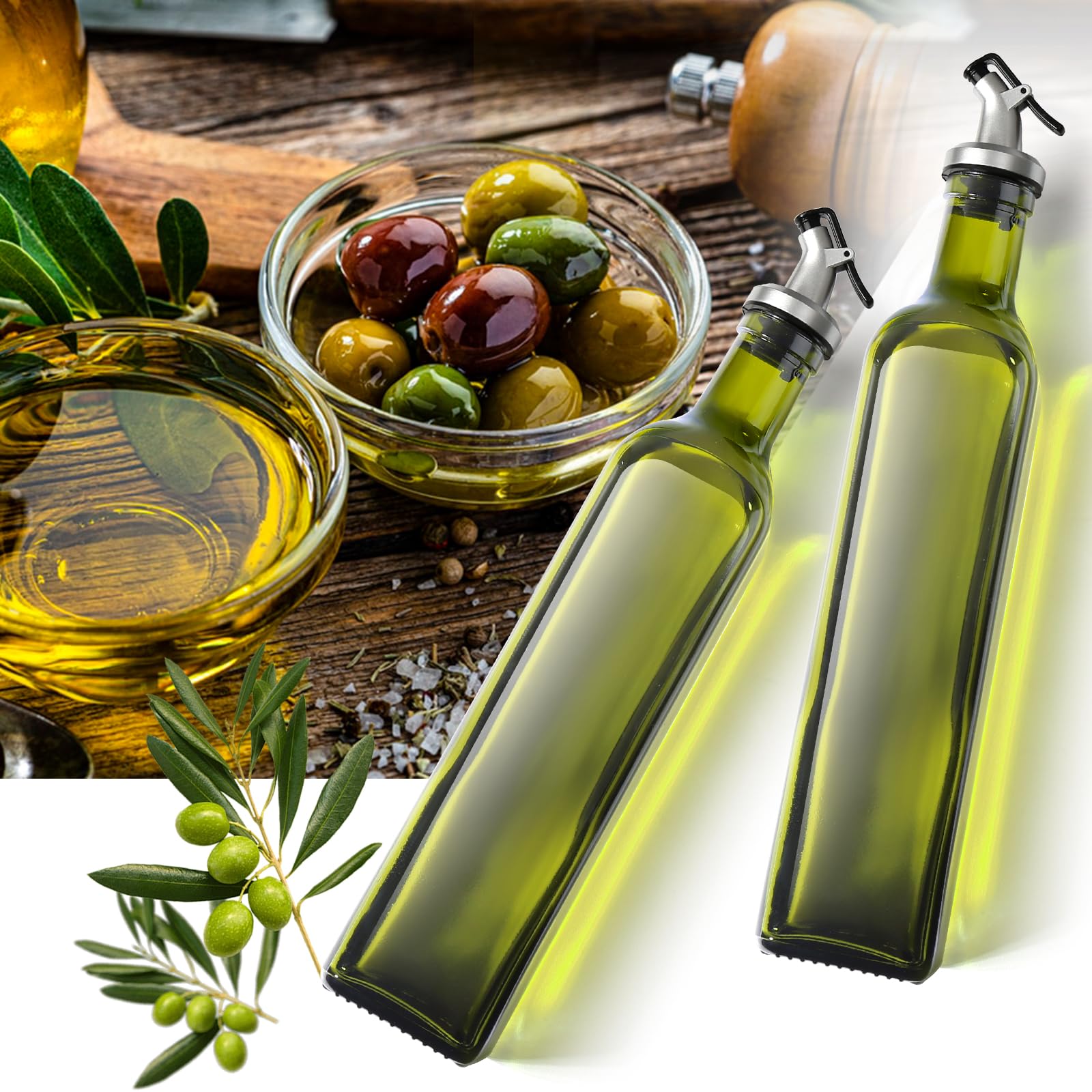 GMISUN Botella dispensadora de aceite de oliva, dispensador de aceite de oliva de 17 onzas, botella de aceite de oliva, 1 paquete, dispensador de aceite para cocina, dispensador de aceite de vidrio,