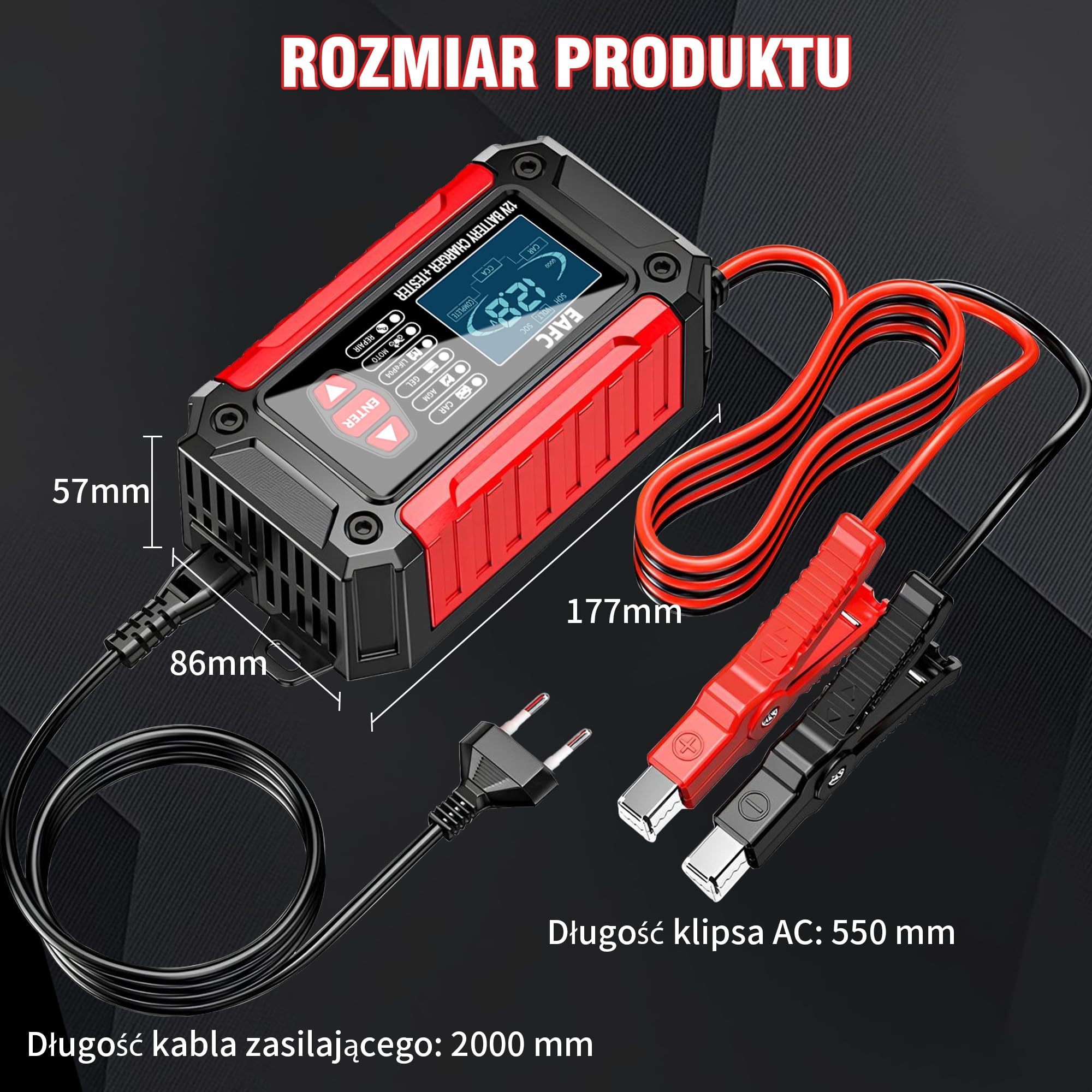 12 V ładowarka do akumulatora samochodowego, 6 A, tester baterii 100 – 2000 CCA 4 – 120 Ah, ładowarka do akumulatorów, analizator, kompatybilna z ołowiem 12 V, AGM, żelem, do samochodu, SUV, motocykla