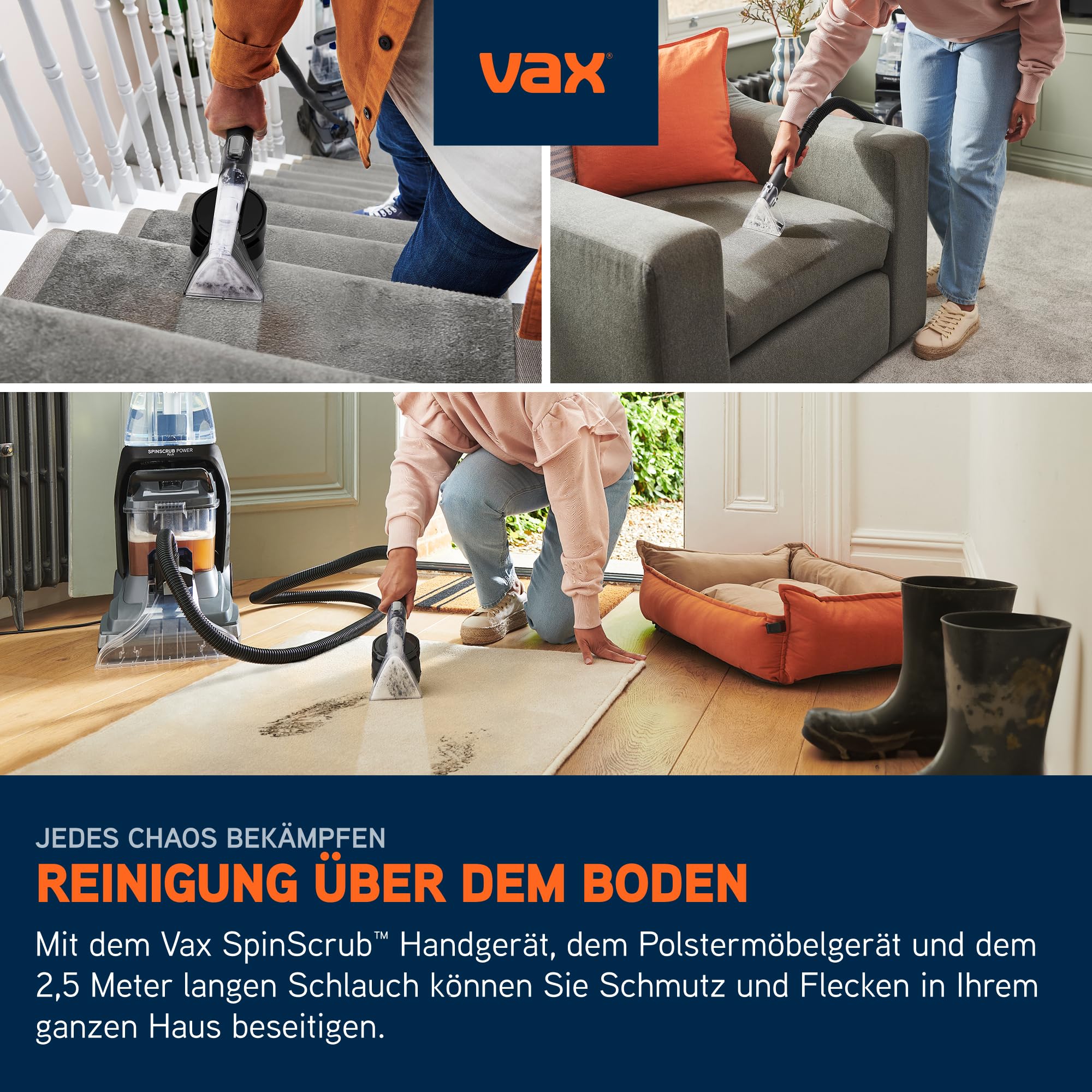 Vax SpinScrub Power Plus Polsterreiniger Gerät Teppichreiniger für Polster & Fleckenentfernung mit SpinScrub-Technologie, XL-Tank, schnelltrocknende Leistung und kraftvolle Haushalt Reinigung