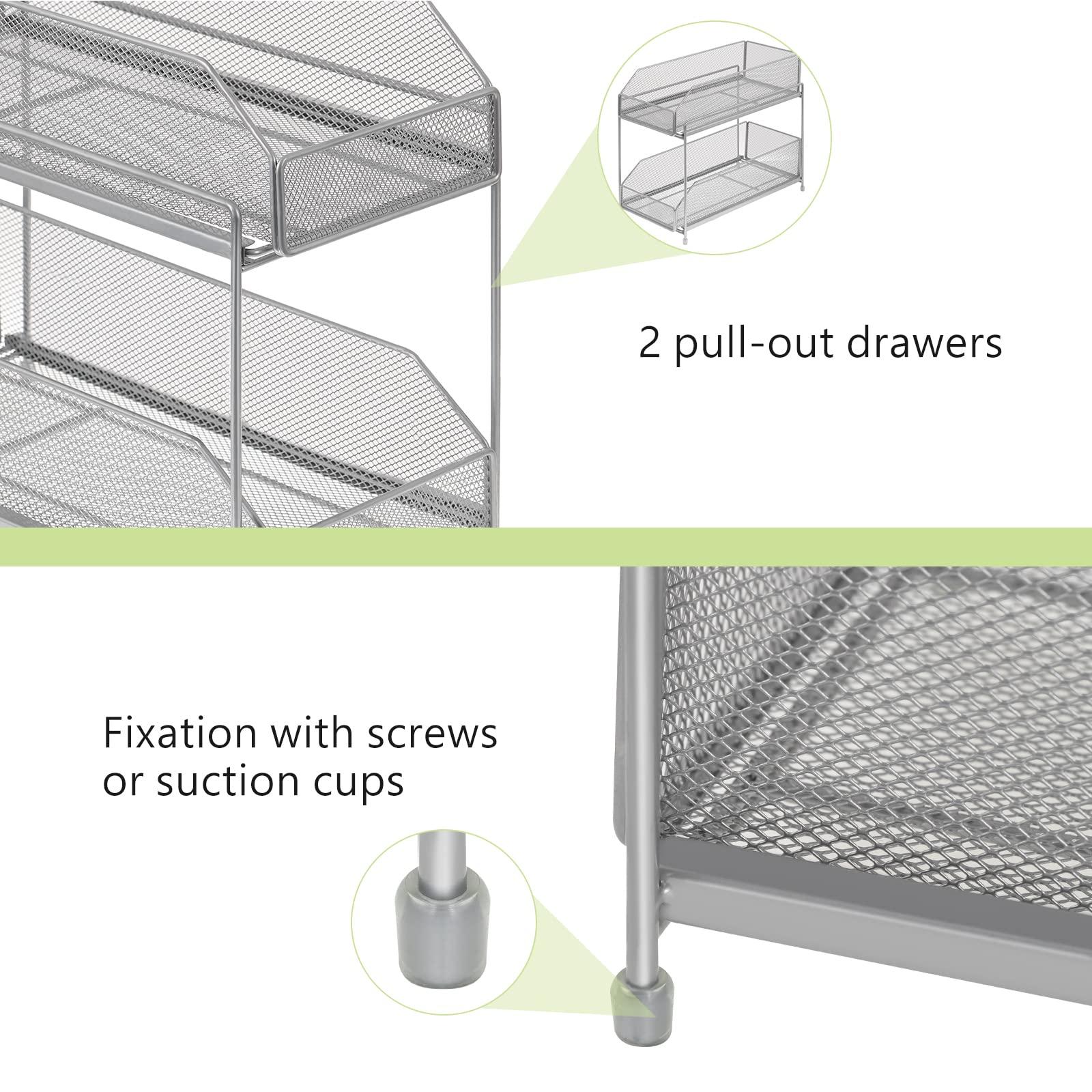LIANTRAL Kitchen Cupboard Organiser, Sliding Storage Baskets, 2 Tier