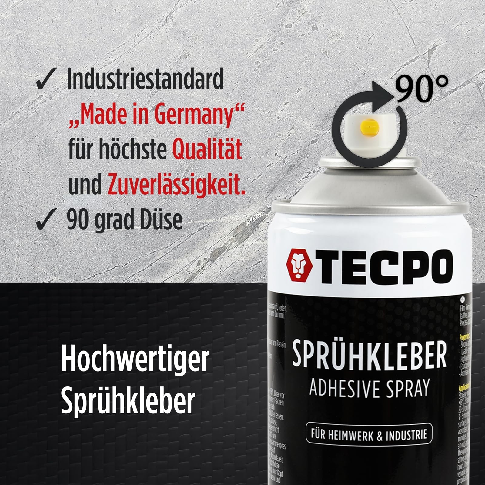 TECPO Lot de 4 sprays de colle industrielle 500 ml, adhésif industriel, forte adhérence, séchage rapide, haute résistance à la température, polyvalent pour textiles, cuir, mousses, matériaux d