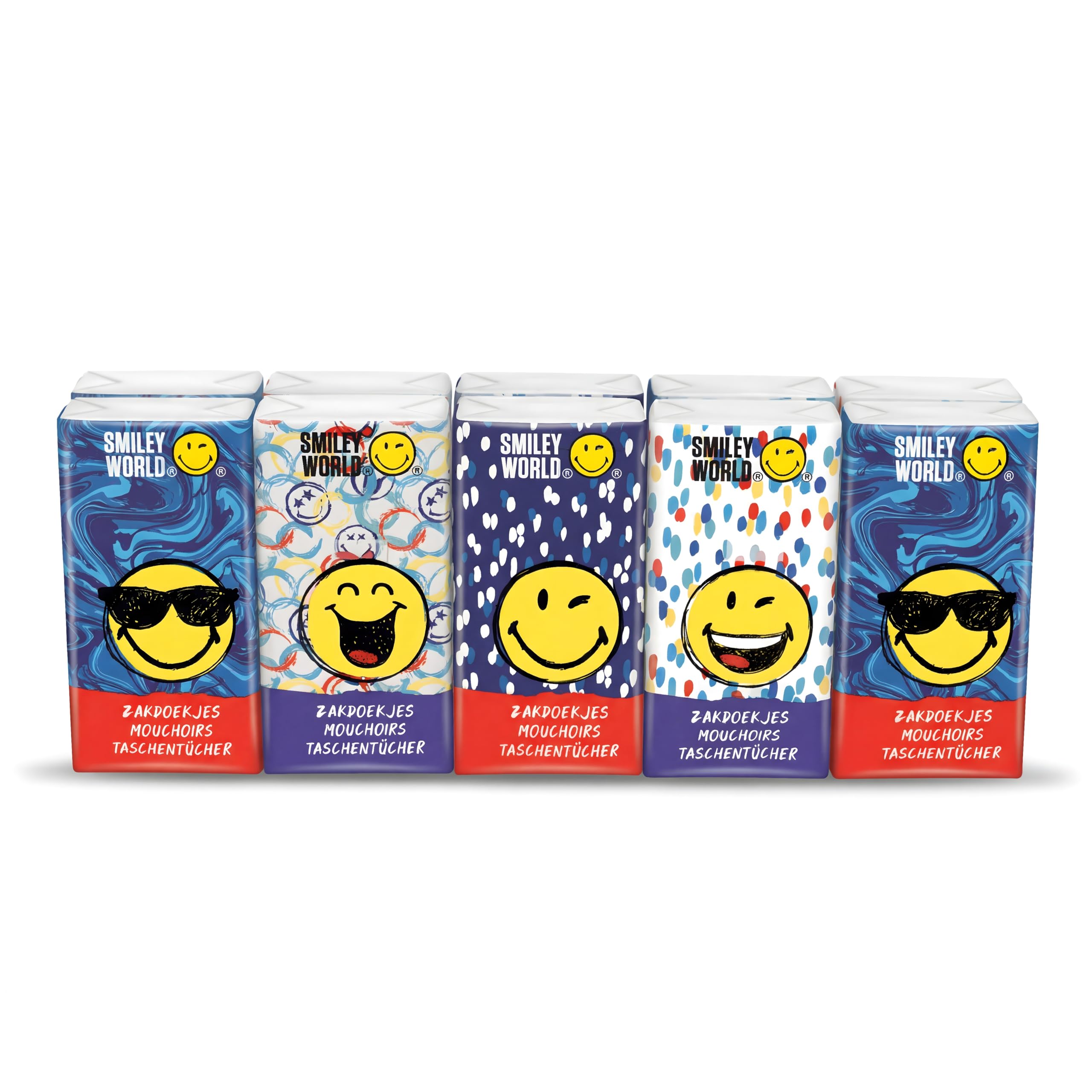 Lot de 100 paquets de mouchoirs de poche – 1000 mouchoirs à 4 plis au total – Mouchoirs en papier ultra doux et résistants | Série Bleue – SmileyWorld