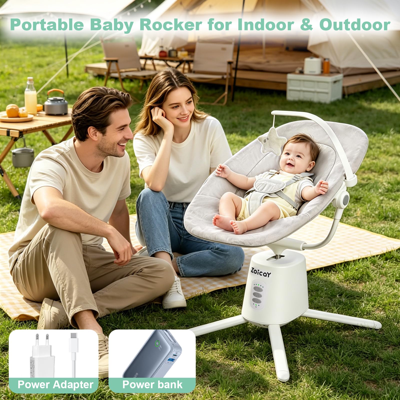 Sdraiette e dondolini Zoicay sdraietta neonati elettrica 3 modalità con Regolazione del sedile e bluetooth telecomando integrata timer e musica per 0-9 mesi bambino uso interno ed esterno (Bianco)