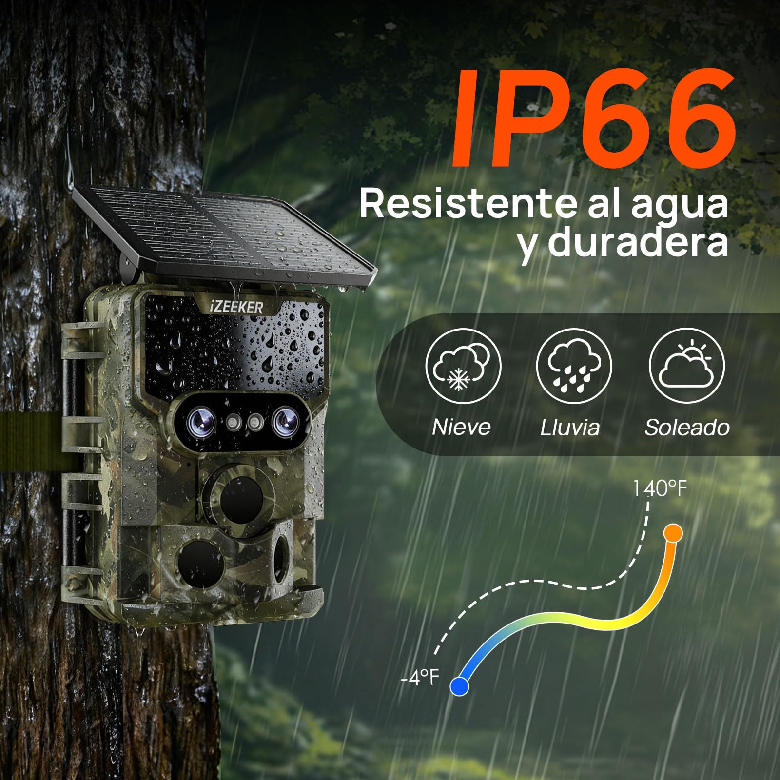 iZEEKER Cámara de Caza WiFi, 4K 60MP Dual Lens Cámara Fototrampeo Caza con Visión Nocturna Starlight, Ángulo de Detección de 120°, 0.1s Tiempo de Activación con Tarjeta SD de 32GB y 4 Pilas AA