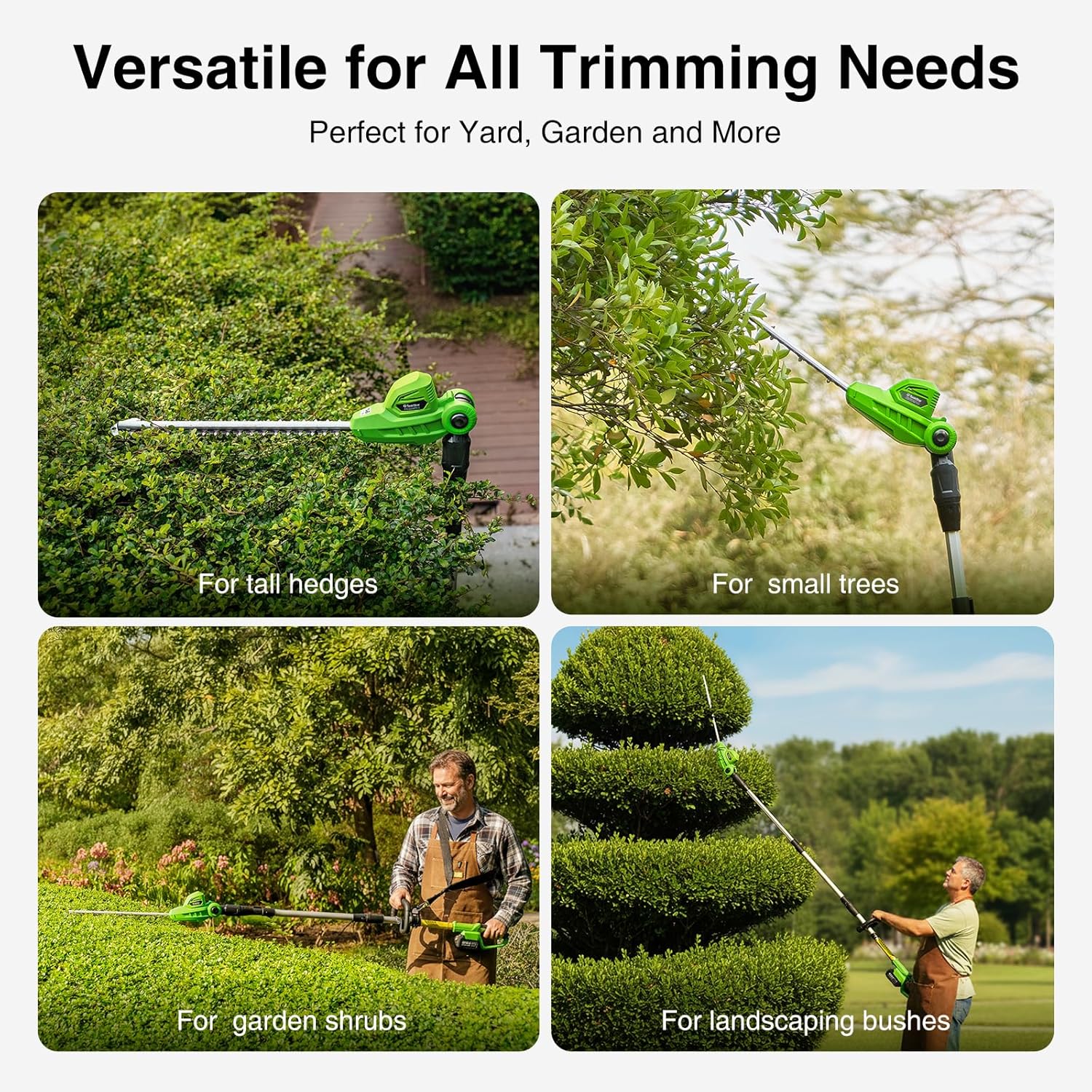 Cordless Pole Hedge Trimmer: 16" Electric Bush Trimmer Tool with 2 Pcs 4.0Ah Batteries - Dual-Action Blade, Telescopic Pole, Adjustable Rotating Head, Hedge Cutter for Tree Shrubs Trimming - Image 8