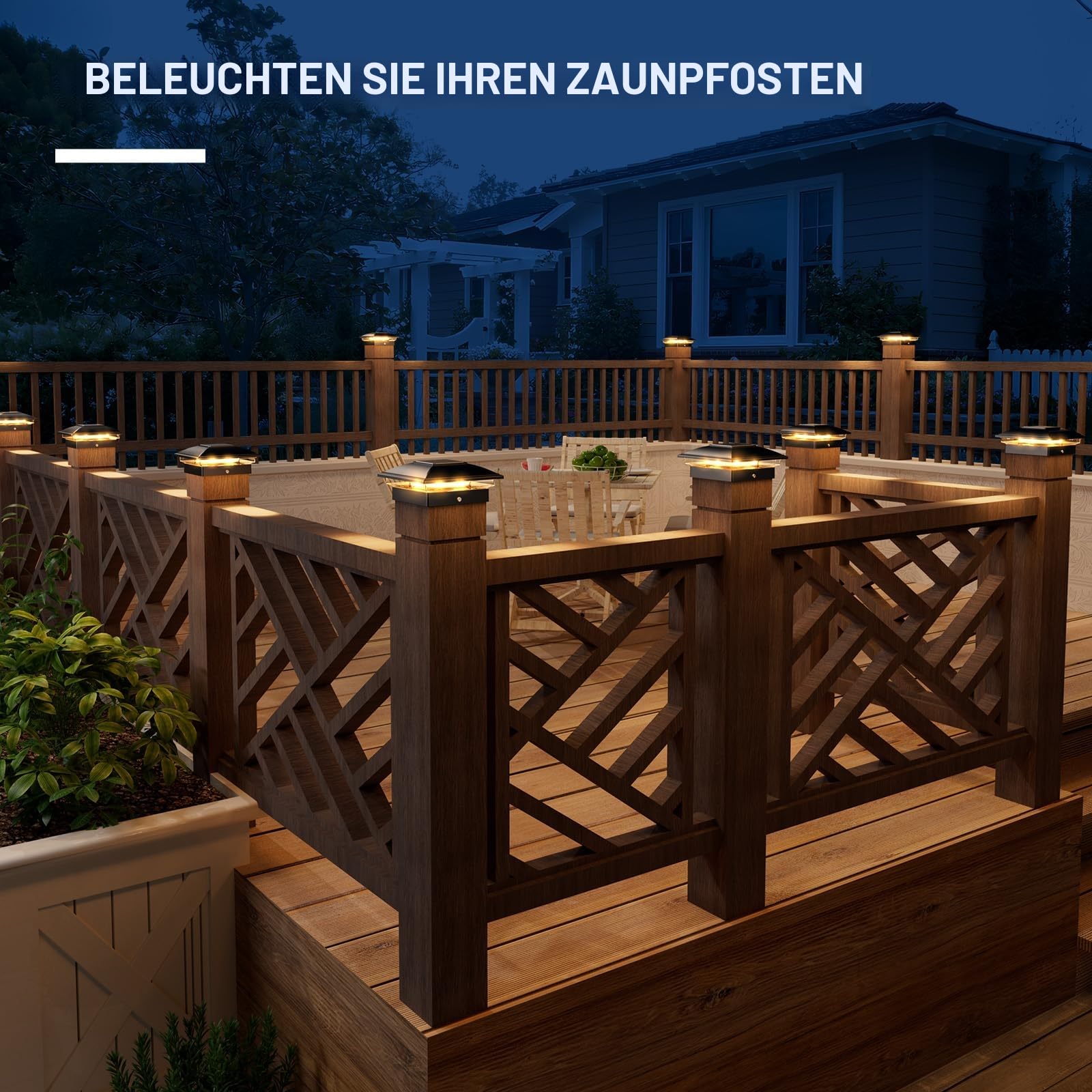 VOLISUN 4 Stück Solar Pfostenkappe für den Außenbereich, wasserdicht, Solarzaun Pfostenleuchten für 8 x 8 9 x 9 10 x 10 cm Holz/Vinyl Pfosten, Solarlampe Außen Säulenlampe für Garten Terrasse Veranda