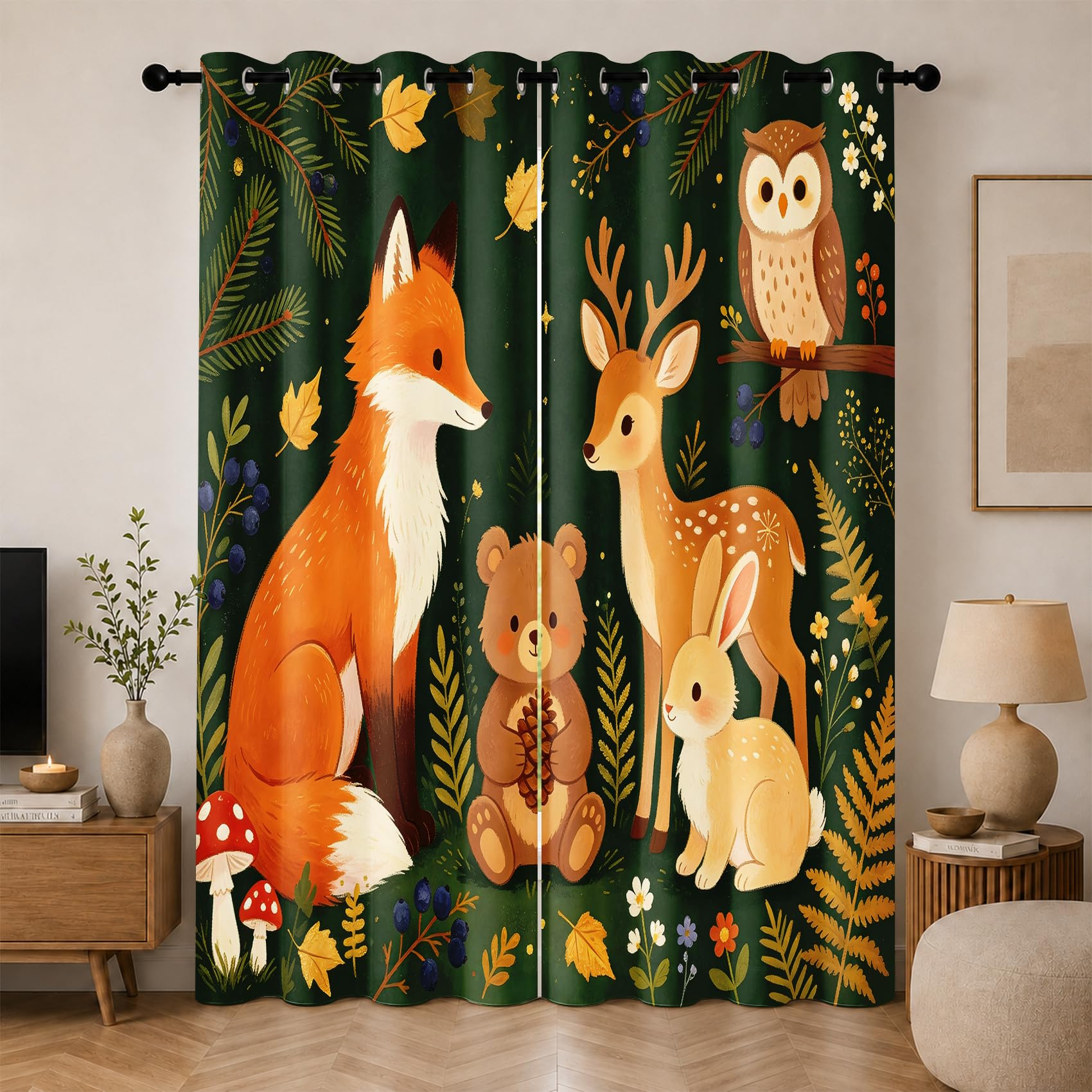 Générique Rideau Animaux de la Forêt Occultant Lot de 2, 140x180cm