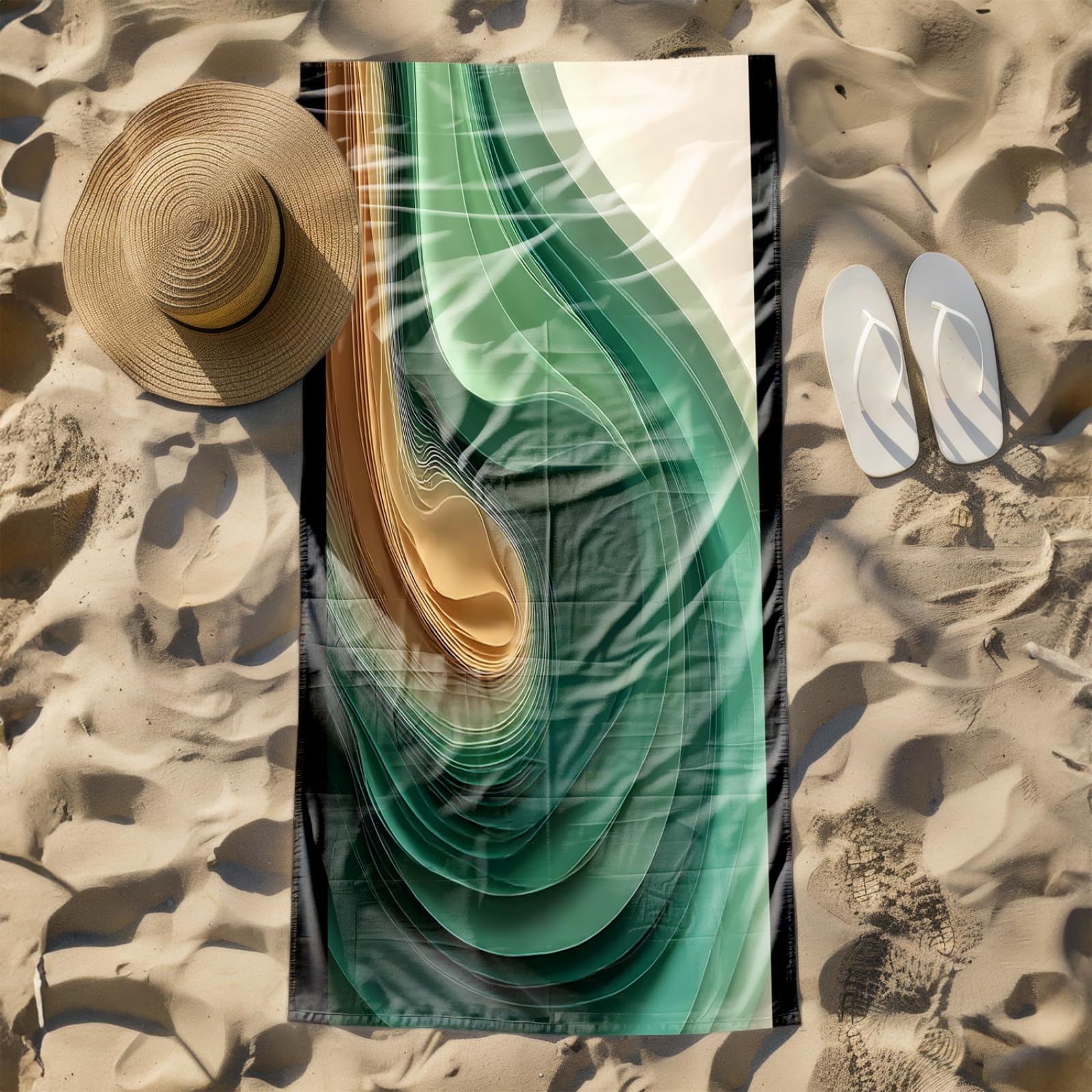 Telo Mare Microfibra Grande 200X200 Arte Gradiente Verde Telo da Mare Matrimoniale Xxl,Ad Asciugatura Rapida, Telo Bagno Senza Sabbia,Spiaggia, Campeggio, Escursionismo, Picnic