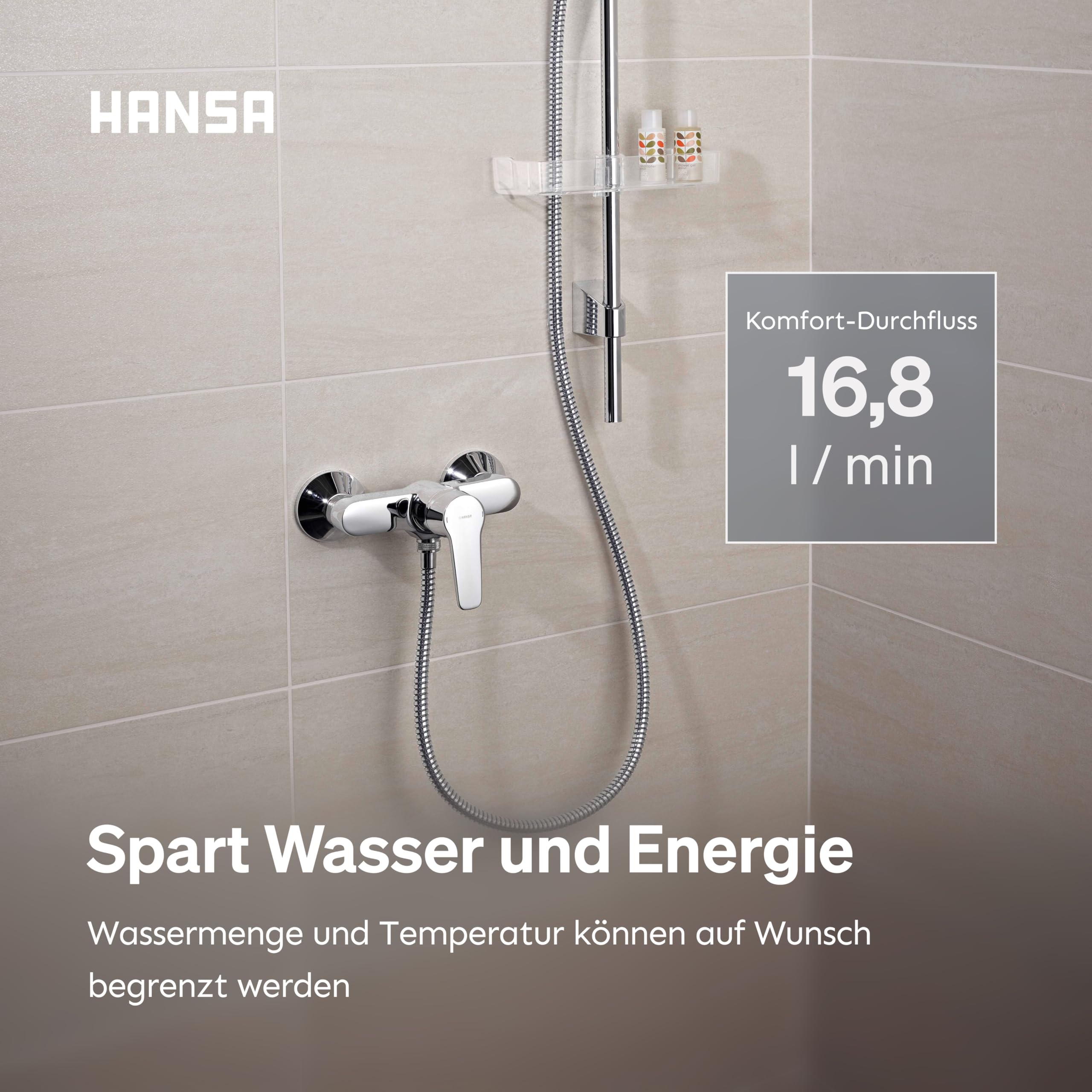 HANSA POLO Duscharmatur I Einhebelmischer aus DZR-Messing zur Wandmontage I Mischbatterie Dusche mit Temperatur- und Wassermengenbegrenzer I G 1/2 Standard-Anschluss für Duschkopf mit Schlauch | Chrom