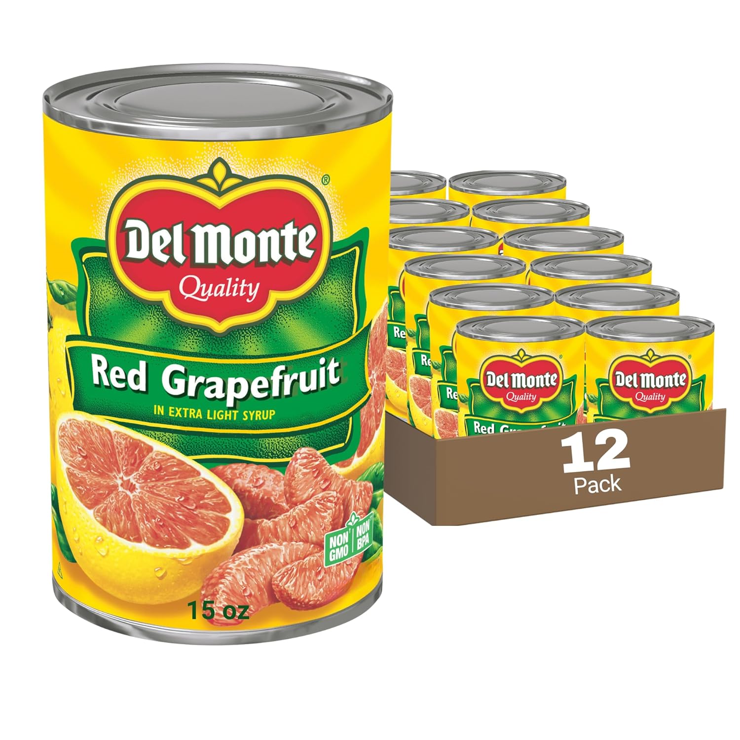 Del Monte Red Grapefruit Sections in Light Syrup, 15 oz Cans (Pack of 12) - Peak Freshness Citrus Snack