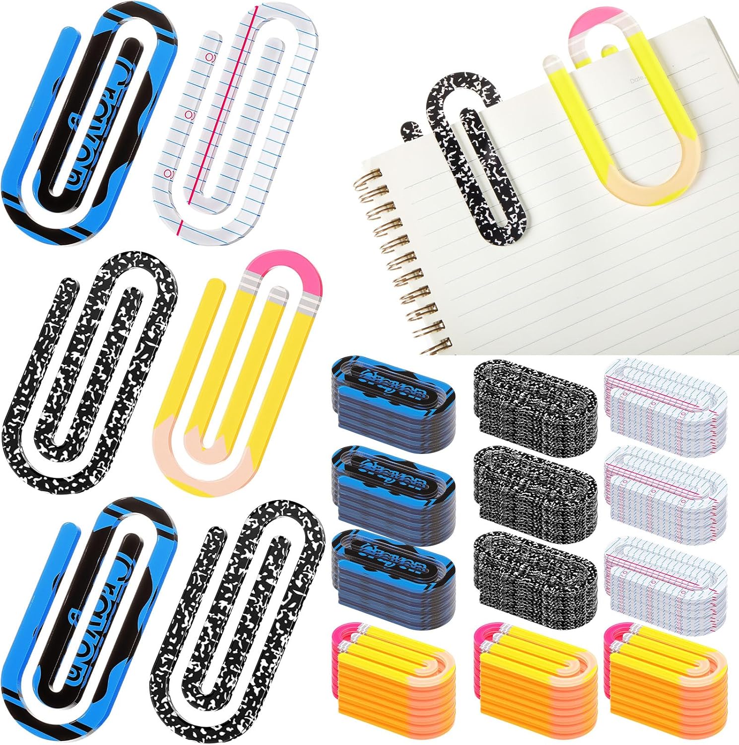 AmazingSpark 48 Pcs Teacher Appreciation Gifts Jumbo Acrylic Paper Clips Teacher Gift Bulk Office Bookmark Operation Cute 4 Inch Large Paperclip Classroom School Supplies (Mixed Style)