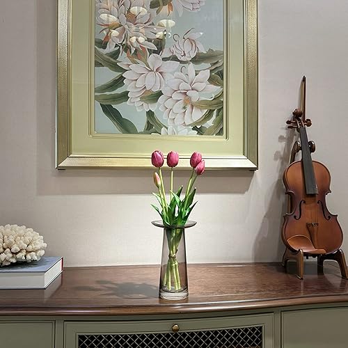 Miniatura 3 de Tulipanes falsos de tacto real de 16 pulgadas, flores artificiales con brotes, tallo flexible fácil de moldear, tulipanes sintéticos (jarrón no