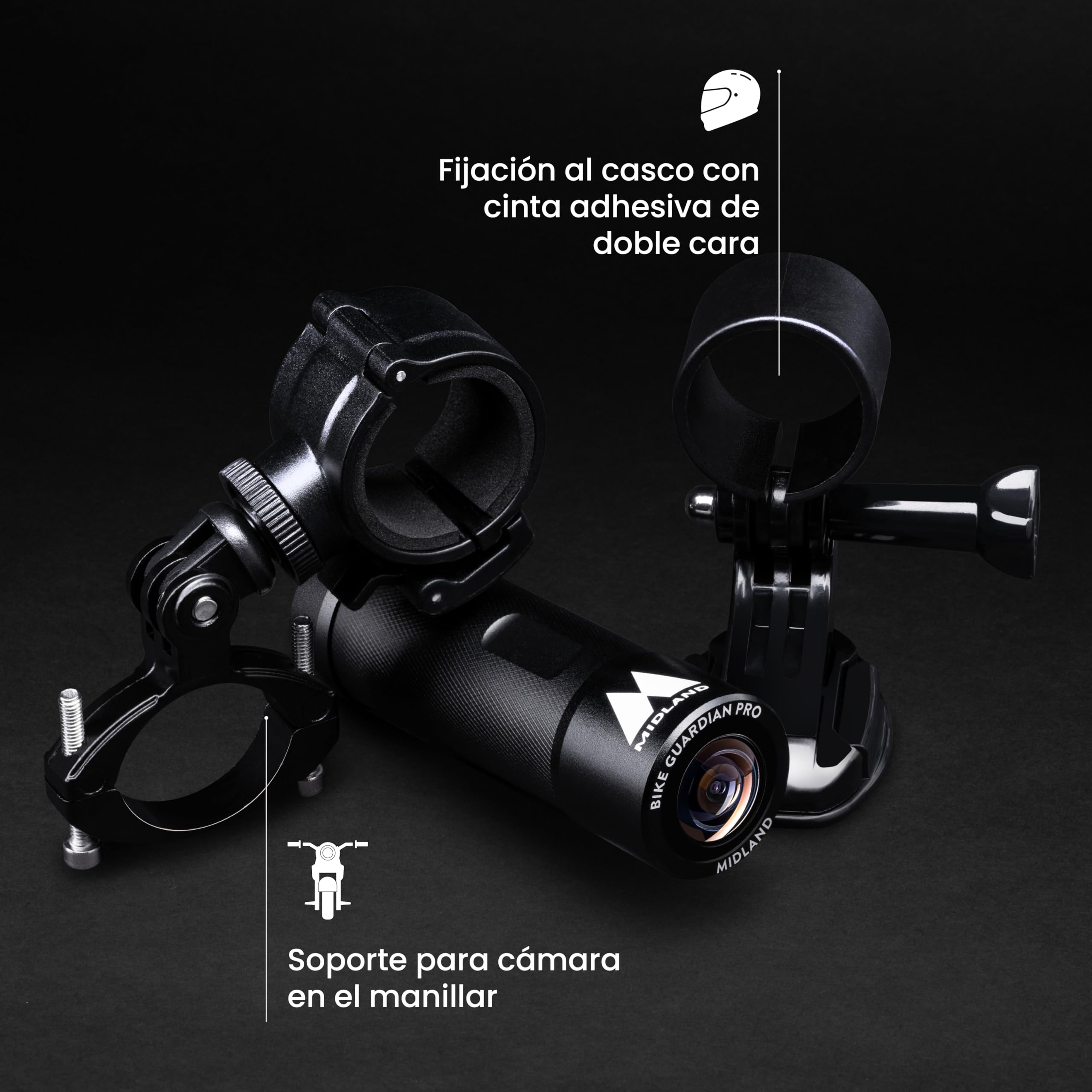 Midland - Bike Guardian PRO, Dashcam y Cámara Acción Moto 2K, Cámara Coche Grabadora y Moto con Sensor Sony, Estabilización Avanzada, Impermeable IP65, Streaming en Vivo, 2H Autonomía, Accesorios Moto