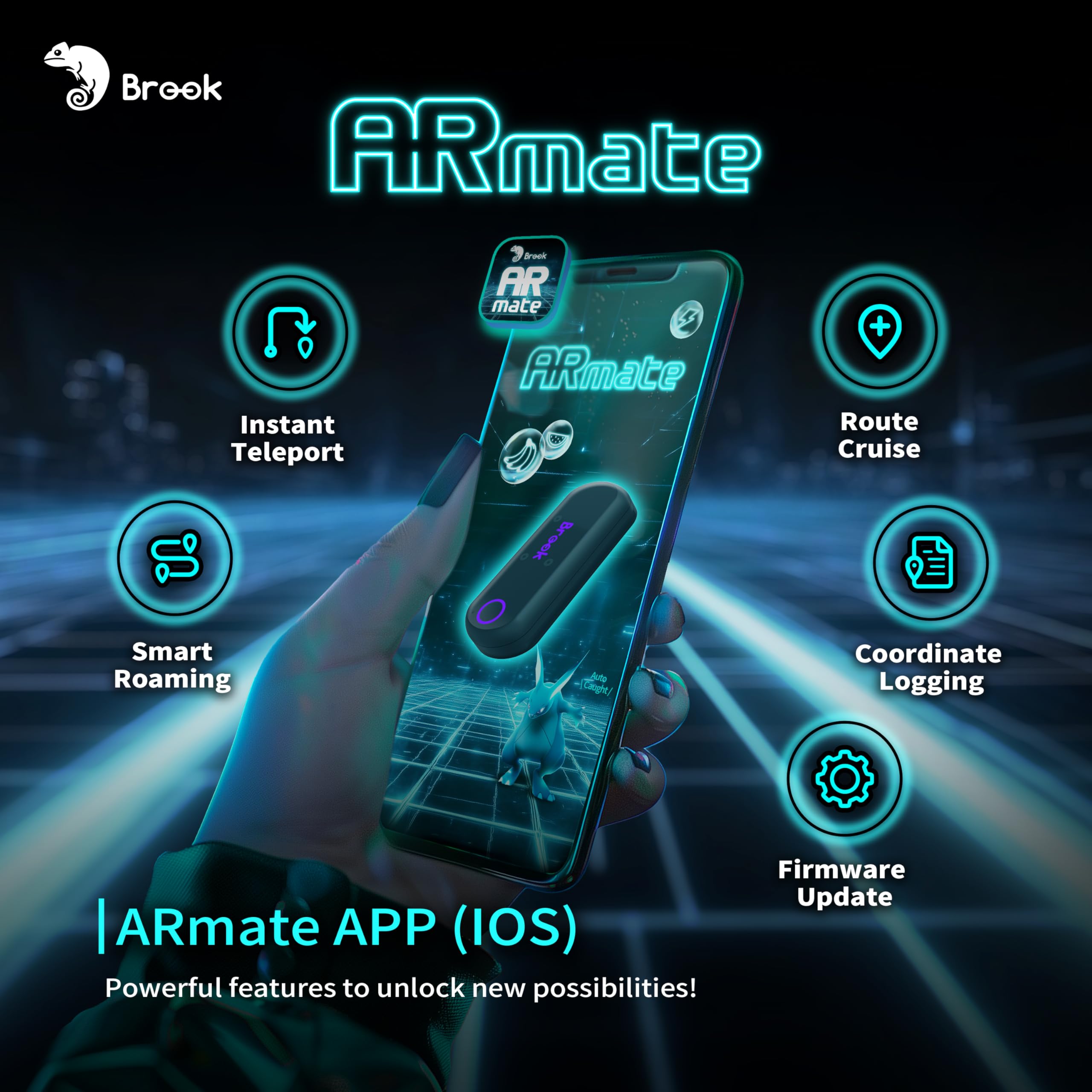 Brook AR Mate Lite Auto Catcher pour Pokémon GO, Mini Dispositif Bluetooth Auto Catch et Auto Spin, GPS Walker Smart Roaming pour Jeux AR, Accessoire Portable avec contrôle Via Application iOS