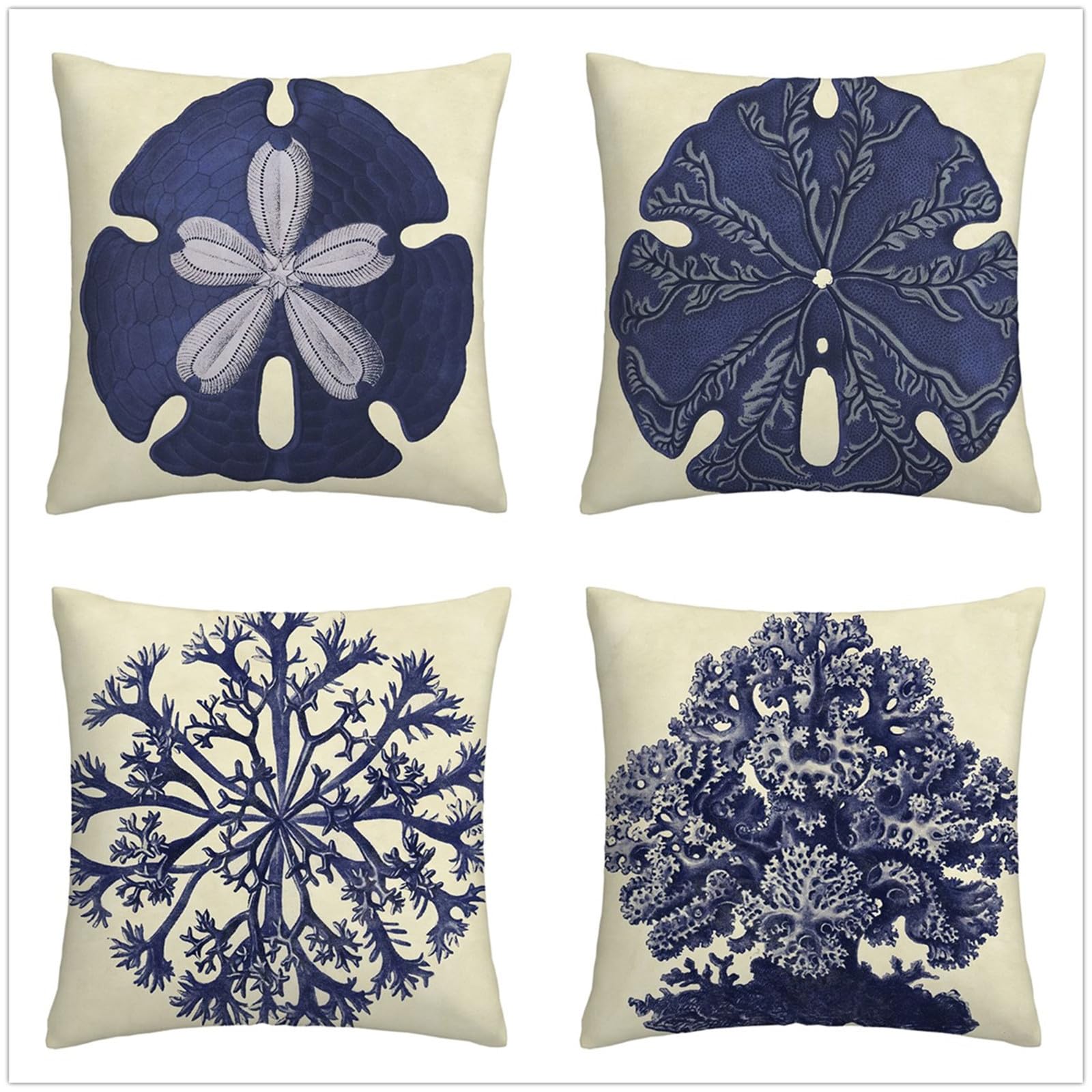 Housses de coussin decoration en lin 80x80cm au motif plantes marines haut de gamme