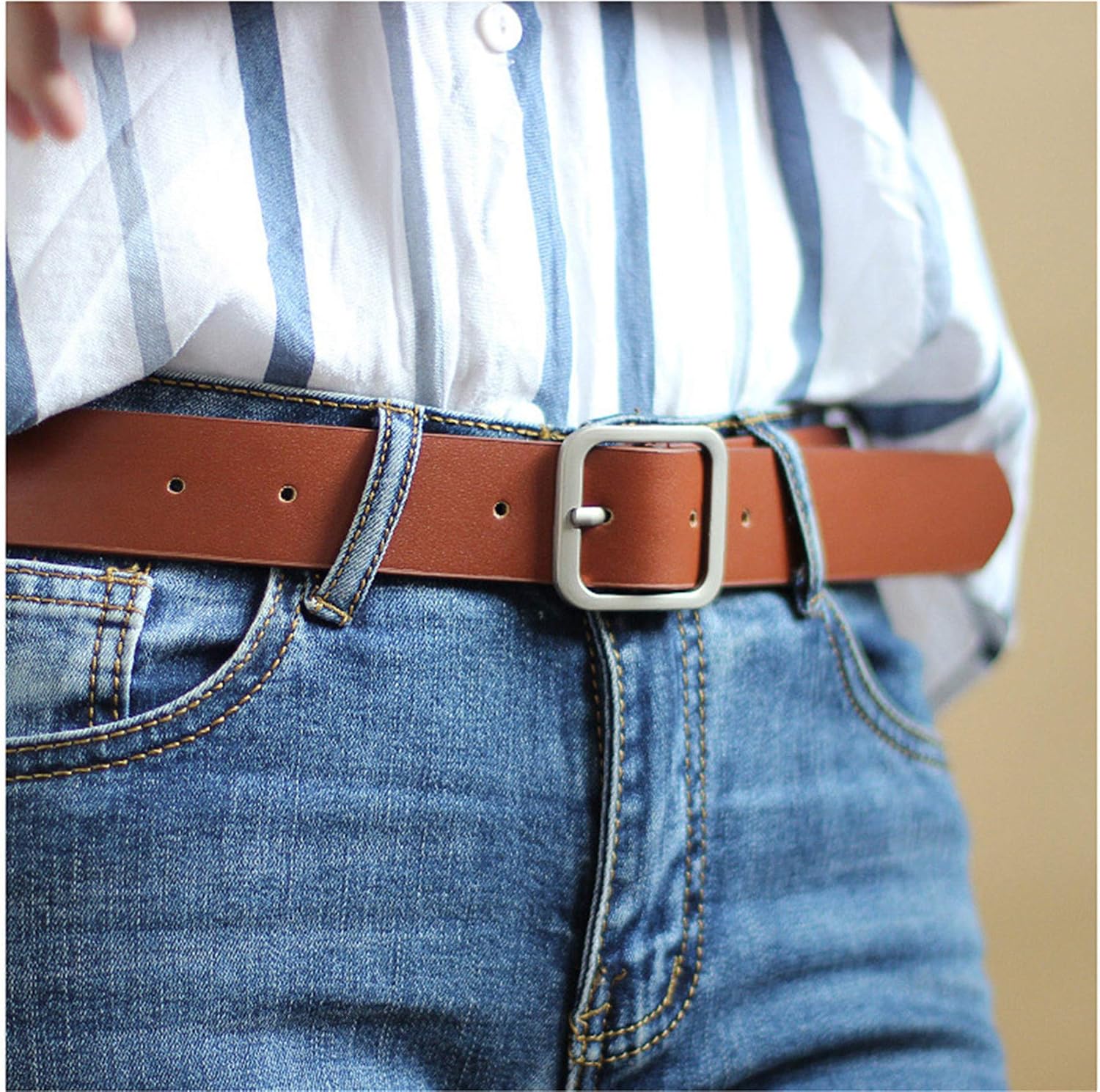 Andongnywell Women Casual Leather Belt for Jeans Waist Belts with Buckle Waistband Waist Strap Waist Cinch