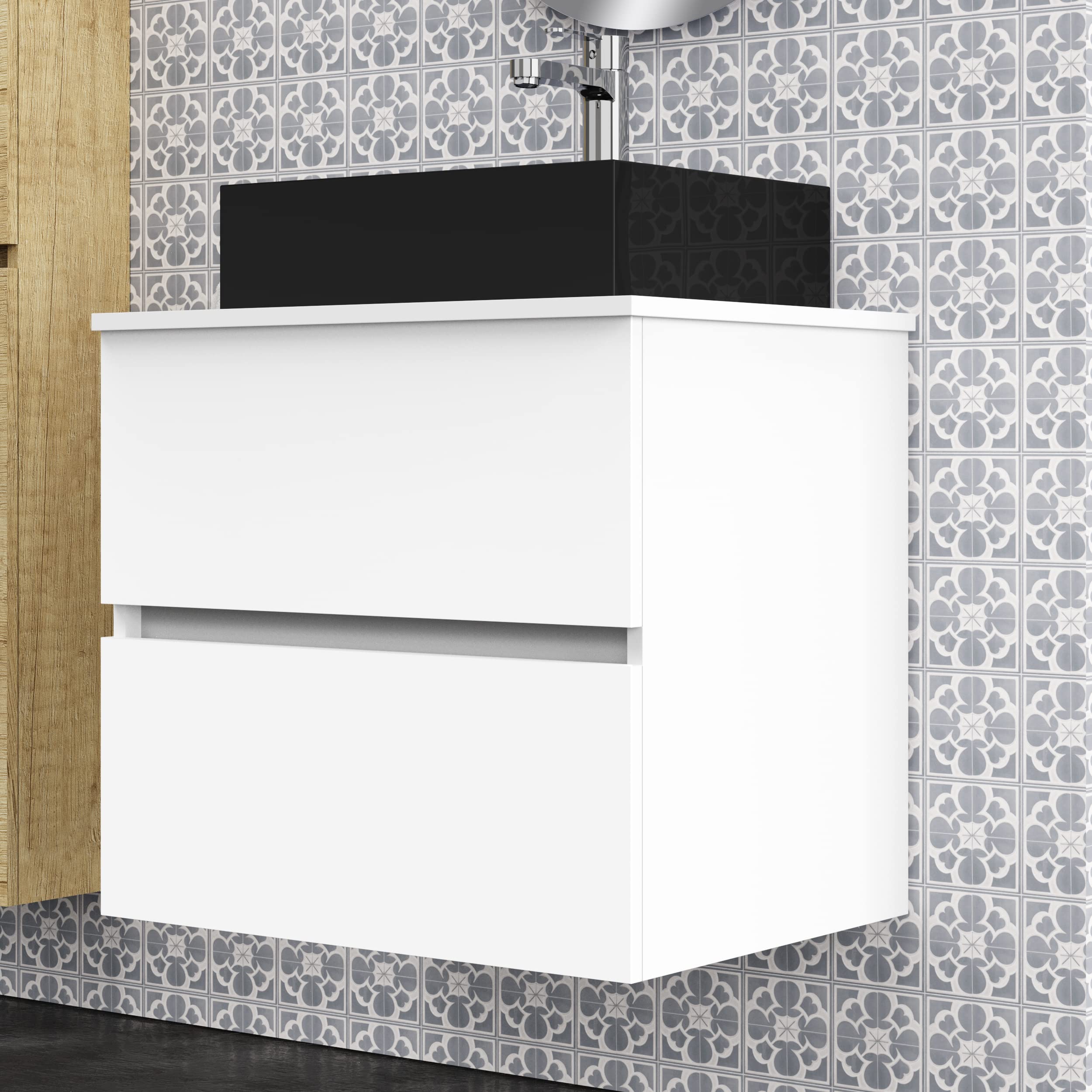 Mobile Bagno Sospeso Baikal Onyx 60 Cm Nature - 2 Cassetti Con Chiusura Ammortizzata E Lavabo In Ceramica Incluso - 5