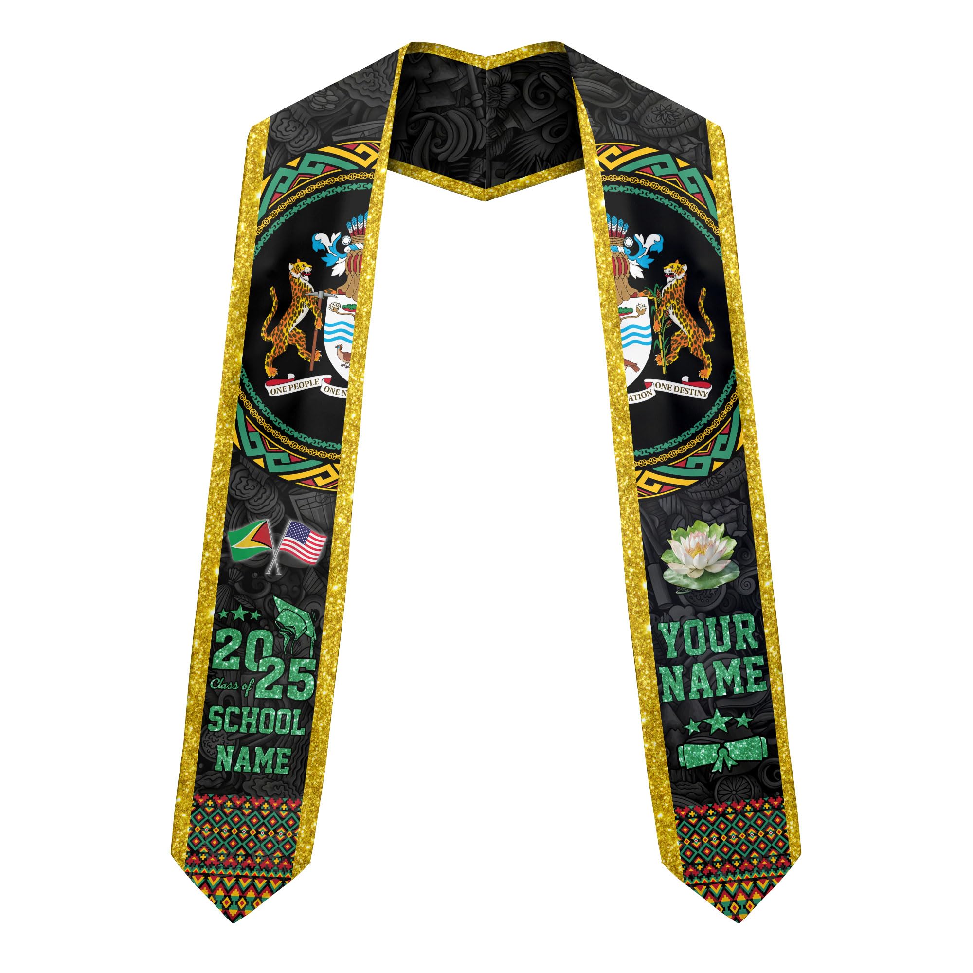 MonkeyVan Custom Guyana Graduation Sash Custom Flag Graduation Stole Guyana Flag Graduation Sash Guyana Stole Graduation 2025 Gya4
