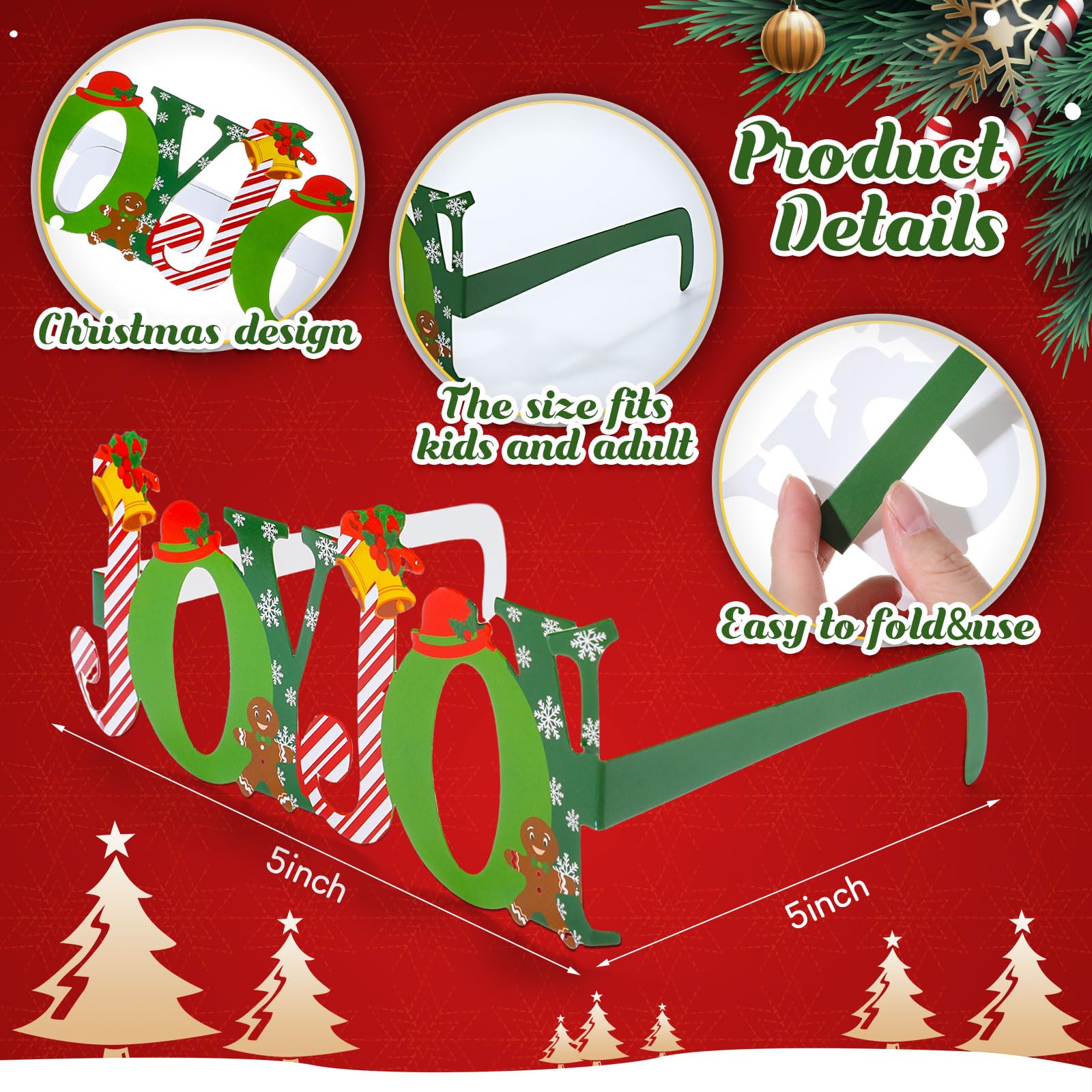 Glitinsel 34 Pcs Christmas Glasses Frames Christmas Party Decorations Favors Glasses Costume Eyeglasses Accessories Funny Eyewear for Kids Adults Holiday Gifts Supplies Photo Props