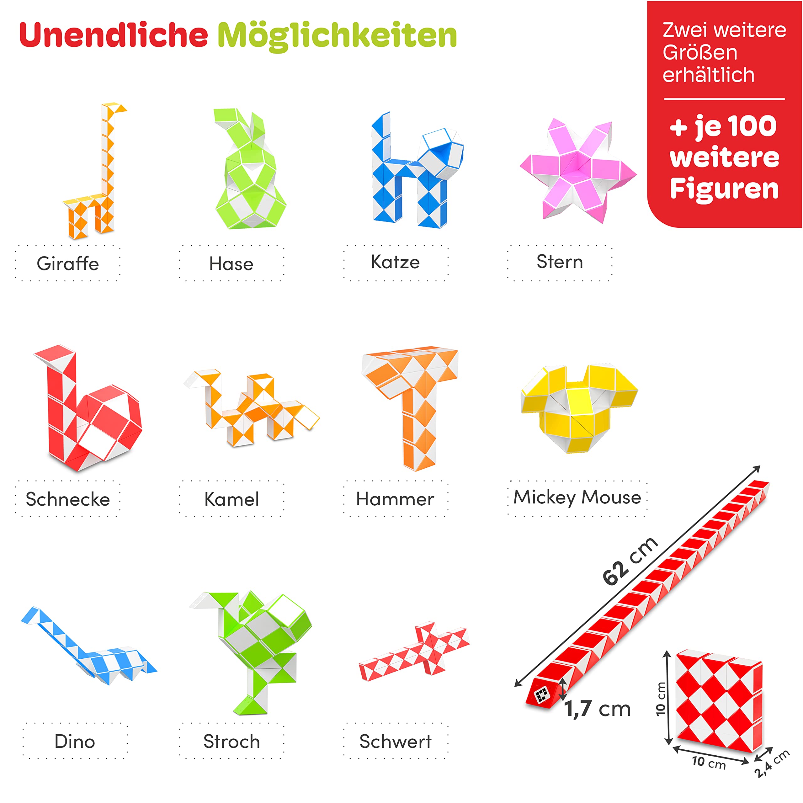 CUBIDI® Original Magic Snake - 36 Blöcke Rot | Knobelspiele für Kinder und Erwachsene | Ideal als Mitgebsel Kindergeburtstag… – Ansicht 3