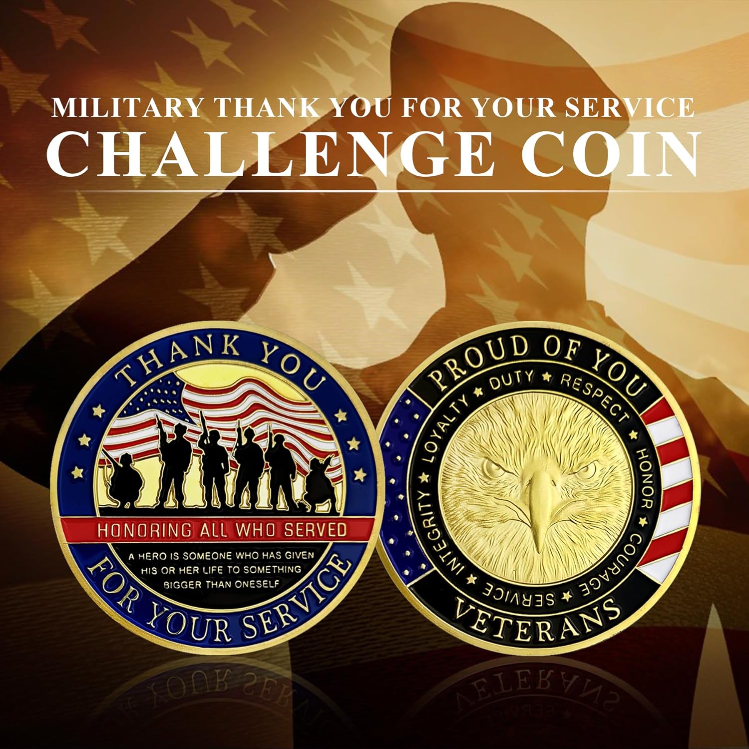 BHealthLife 42 Pcs Veteran Thank You Challenge Coins - Double-Sided Military Appreciation Coin, American Flag and Bald Eagle Design, Honor Veterans with This Proud of You Coin, Classic
