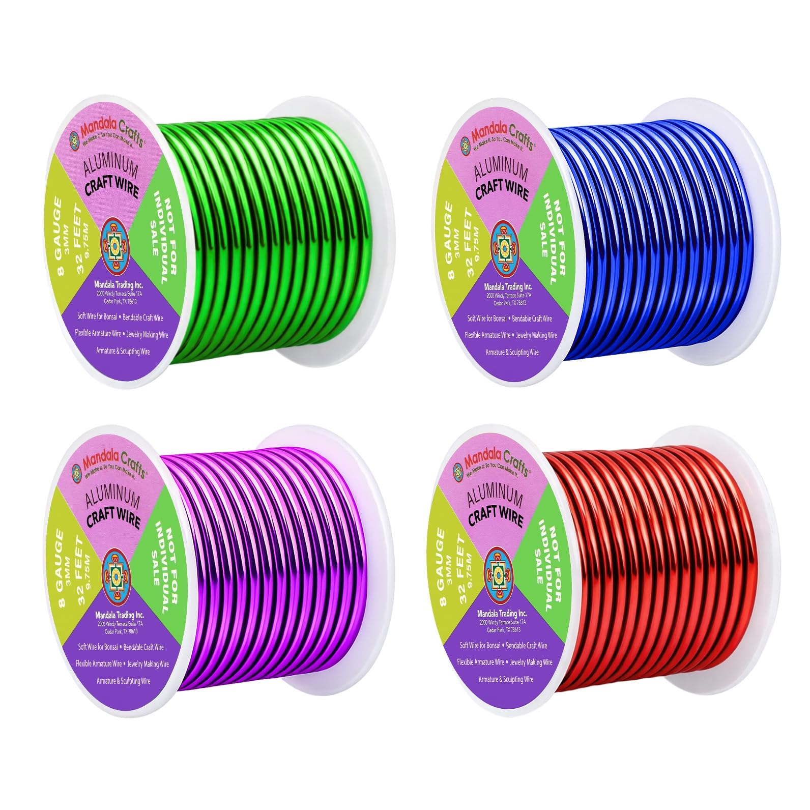 Mandala Crafts 8 Gauge Rainbow Anodized Aluminum Craft Wire, 128 FT