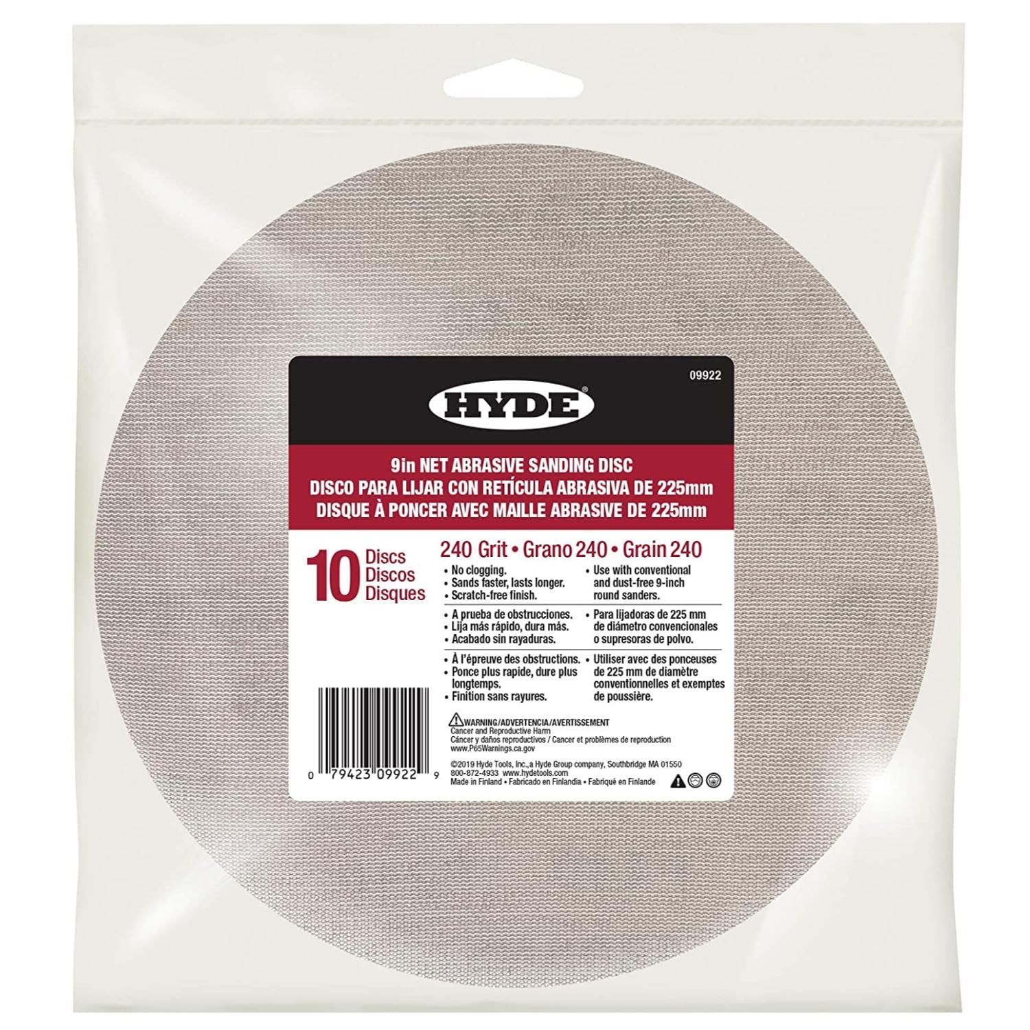 Hyde Gray 09922 9-Inch 240 Grit Sanding Discs (Pack Of 10)