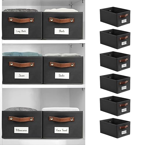 DECOMOMO Baskets Storage Organization, Linen Closet Organizers and Storage (Shallow 15โ/ 6pcs, Black) - Black - Long Narrow 15" / 6pcs