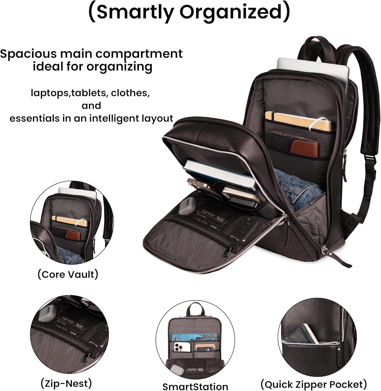 LEATHER VILLAGE Leather Laptop Backpack for Men | Chocolate Brown | Slim Professional Business Bag Fits 15.6”-Laptop | Water-Repellent Work & Travel Daypack with Trolley Strap