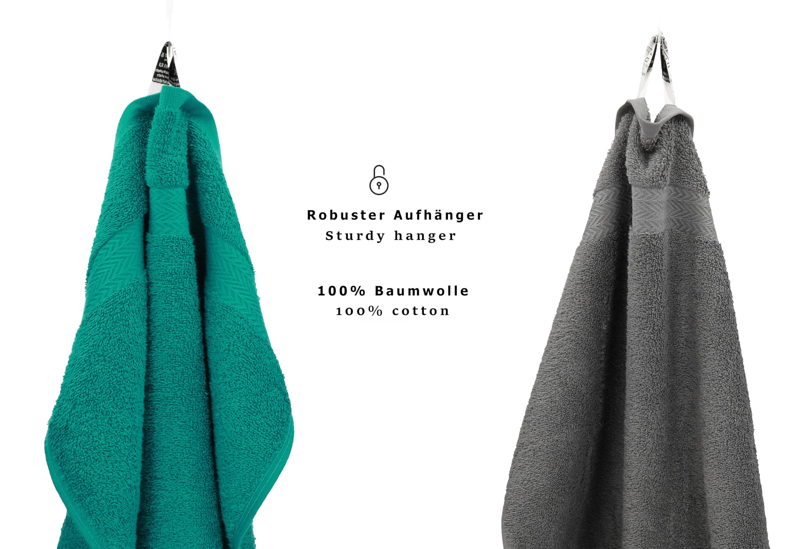 Betz Juego de 10 Toallas Classic 100% algodón 2 Toallas de baño 4 Toallas de Lavabo 2 Toallas de tocador 2 Toallas faciales Verde Esmeralda y Gris Antracita