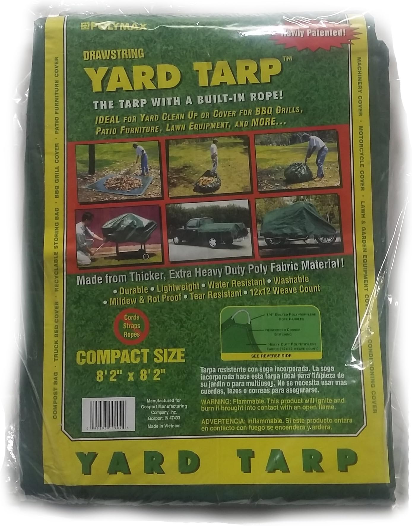 Gosport H) Yard Tarp with Drawstring-Poly Rope in Hem- Best Multi-Purpose Cover (5'4x5'4) Green