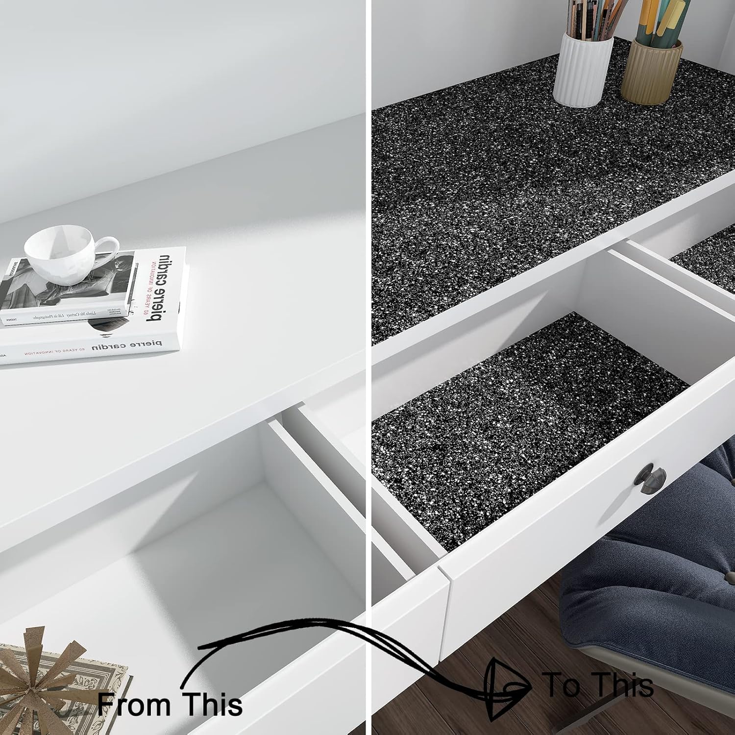 Decotalk 354"x17.7" Glitter Wallpaper Stick and Peel Black Glitter Wallpaper for Walls Removable Sparkle Sequins Wall Paper Self Adhesive Sparkle Contact Paper for DIY Crafts Decorative Vinyl Wrap