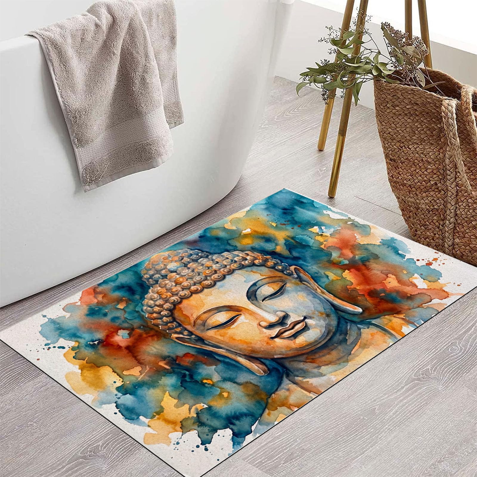 Zerbino Ingresso Interno 80X120Cm Scultura Zen Schizzi D'Inchiostro Tappeto Lavabile Antiscivolo Meditazione Tradizionale Passatoia Corridoio Sottile Zerbino Per Porta Di Casa Cucina Ufficio,Beige