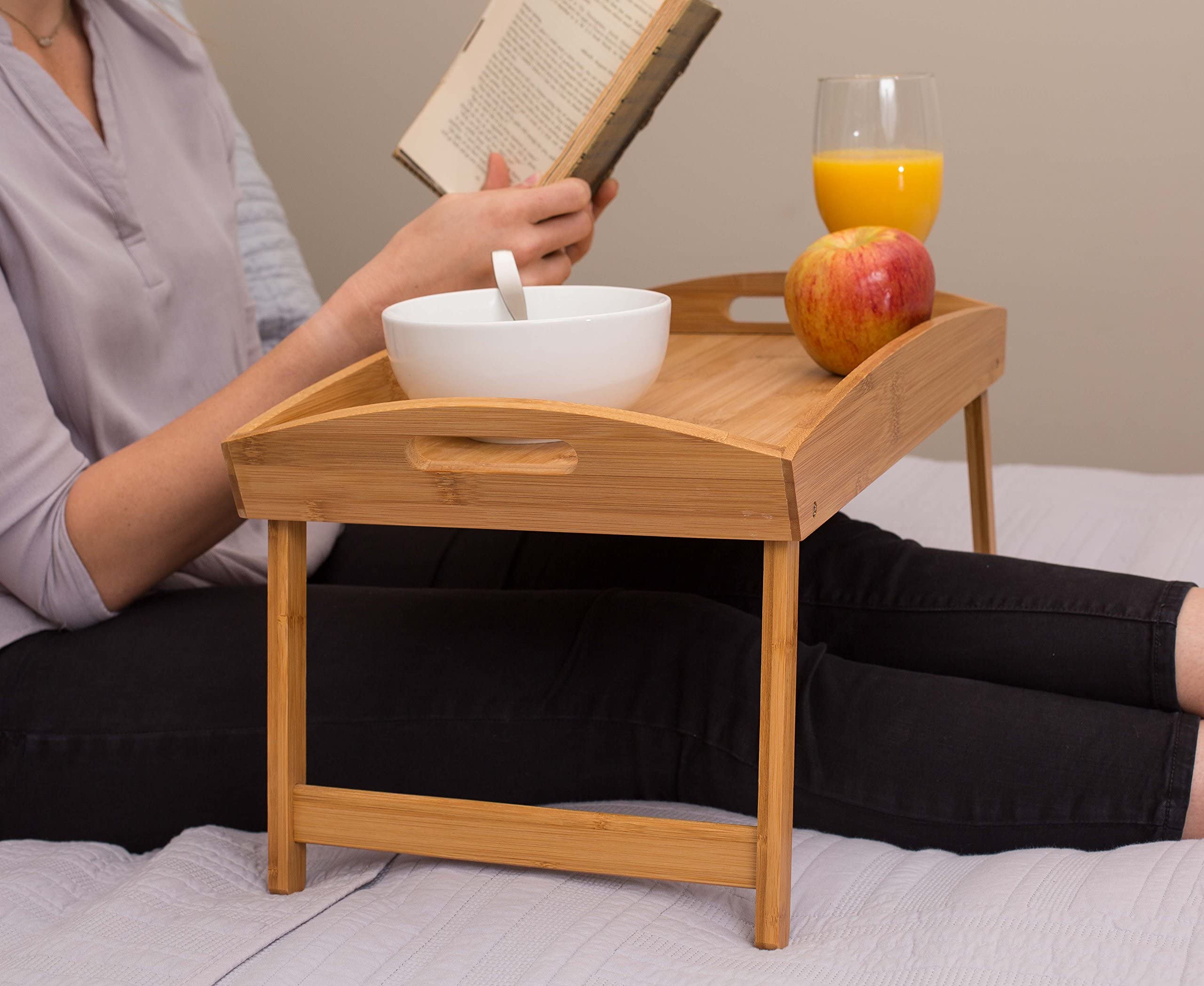 Bandeja de Desayuno, Lados curvos de Madera Bandeja de Desayuno con Patas Plegables Bandeja de Escritorio para computadora portátil Bandeja de bocadillos para Escritorio (Natural)