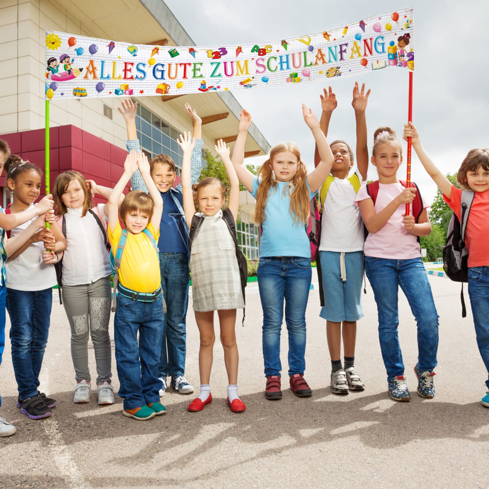LAMEK Alles Gute Zum Schulanfang Banner 300x50cm Einschulung Willkommen Girlande Banner Schuleinführung Extra Lange Hintergrund Schulkind Schulstart Deko für Schultag Jungen Mädchen, Weiß