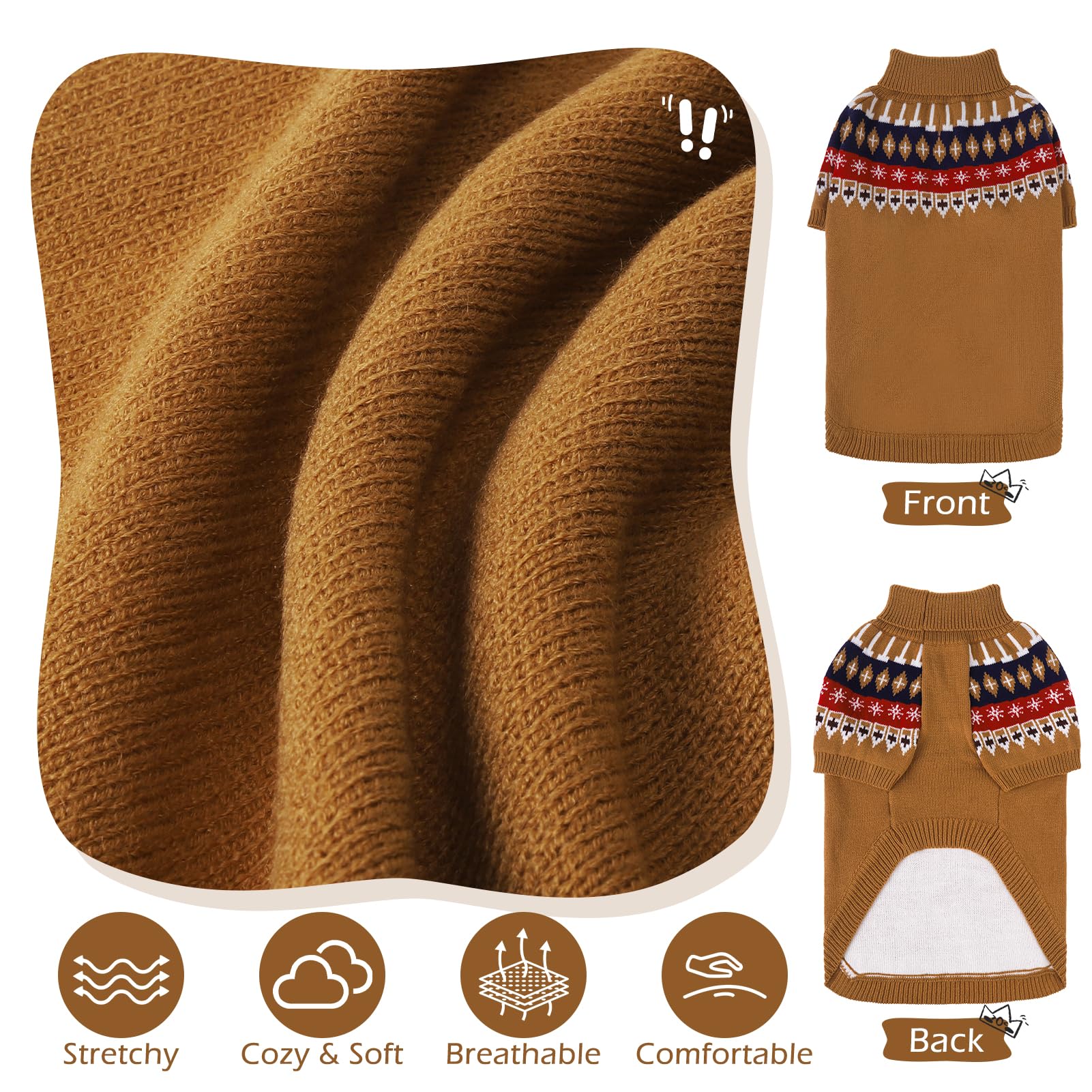 EXPAWLORER Turtleneck Dog Jumper, Knitted Dog Clothes in Classic Fair Isle Patterns - Image 4