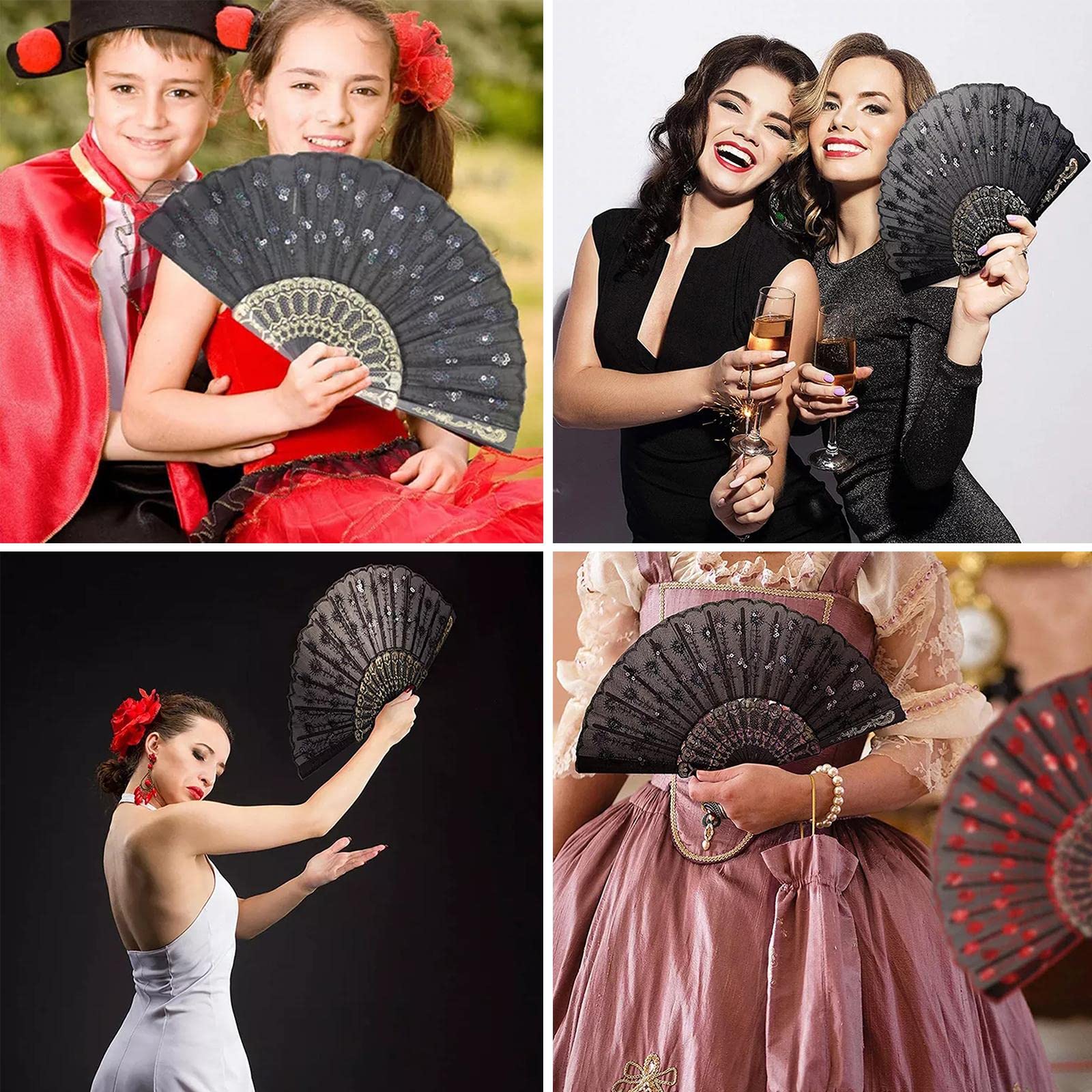 RWRAPS Abanico Plegable Abanicos de Tela de plástico Abanico de Mano Plegable Flor Boda para Fiesta Celebrada Patrón de Danza Estilo Abanico de Danza de Mano española Tetera (D)