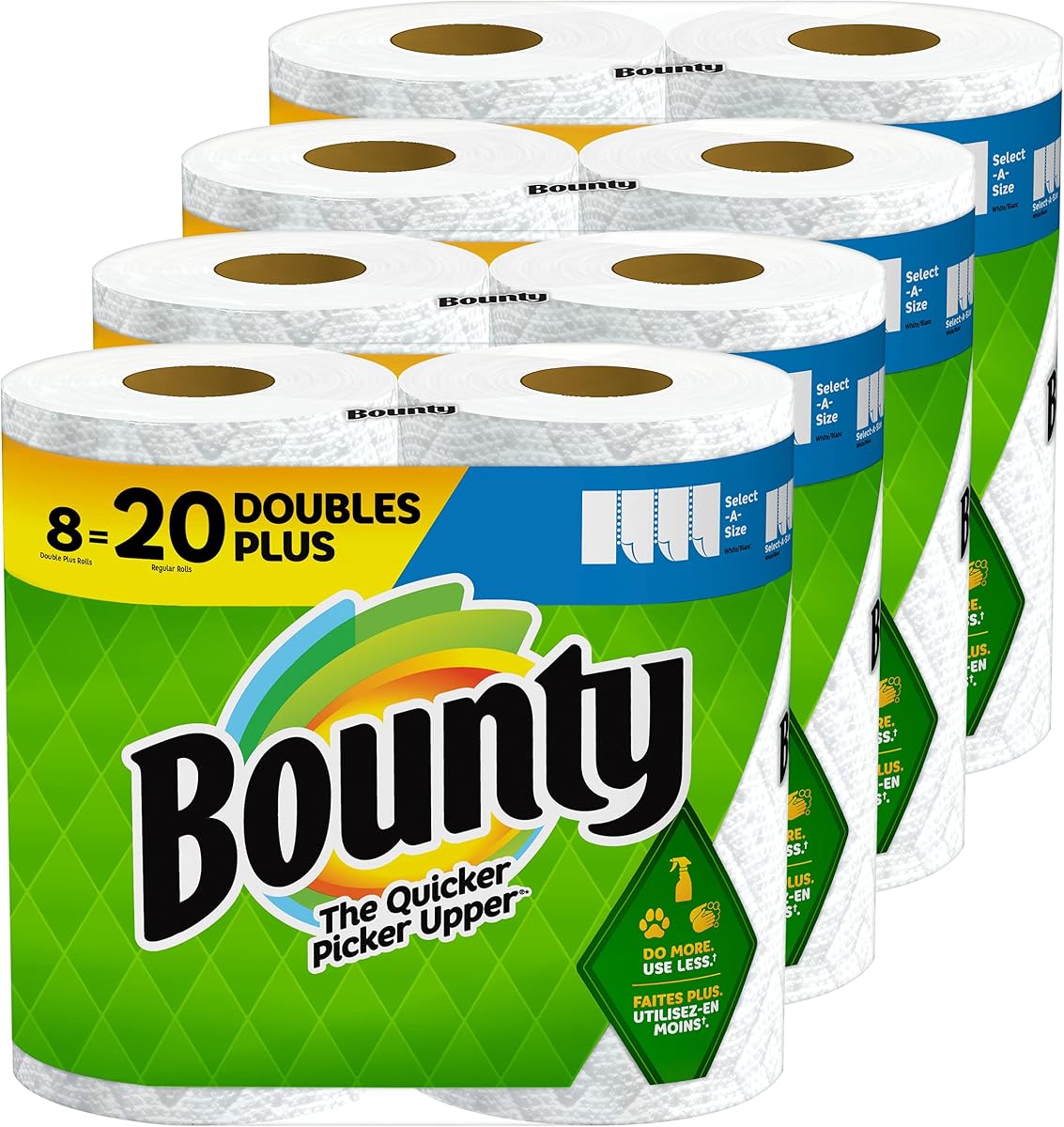 Bounty Select-A-Size Paper Towels, 8 Double Plus Rolls = 20 Regular Rolls, White