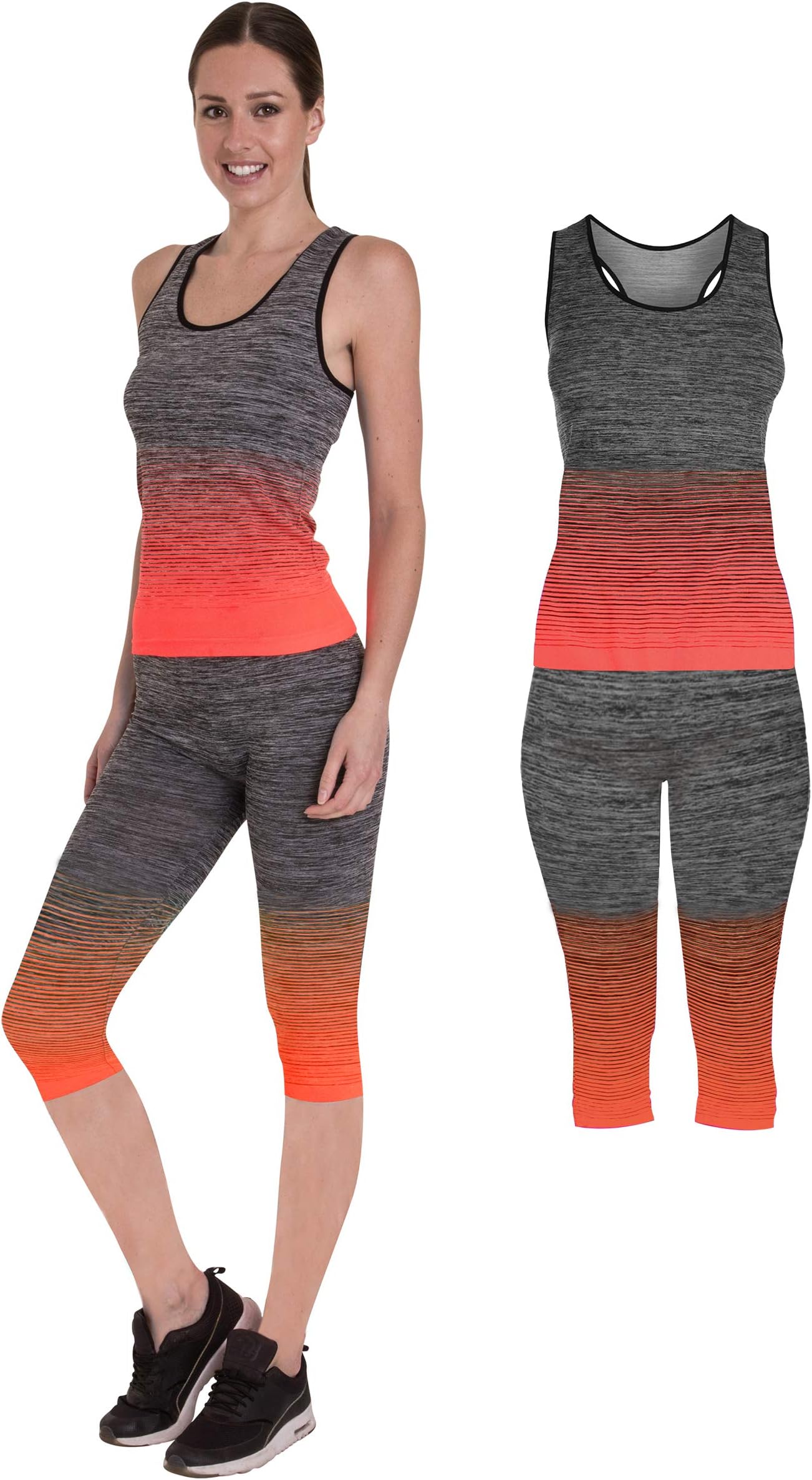 Bonjour | Women’s Gym Yoga Sportswear set | Work out Gym Vest & Crop Top and Leggings Stretch-Fit Gym Wear - 2 Piece Set