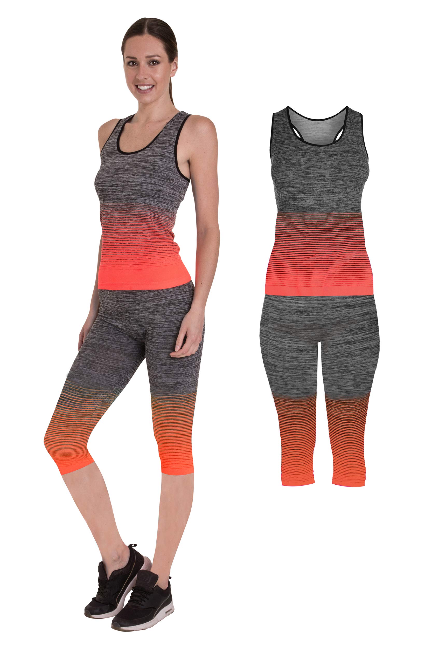 Bonjour | Women’s Gym Yoga Sportswear set | Work out Gym Vest & Crop Top and Leggings Stretch-Fit Gym Wear - 2 Piece Set