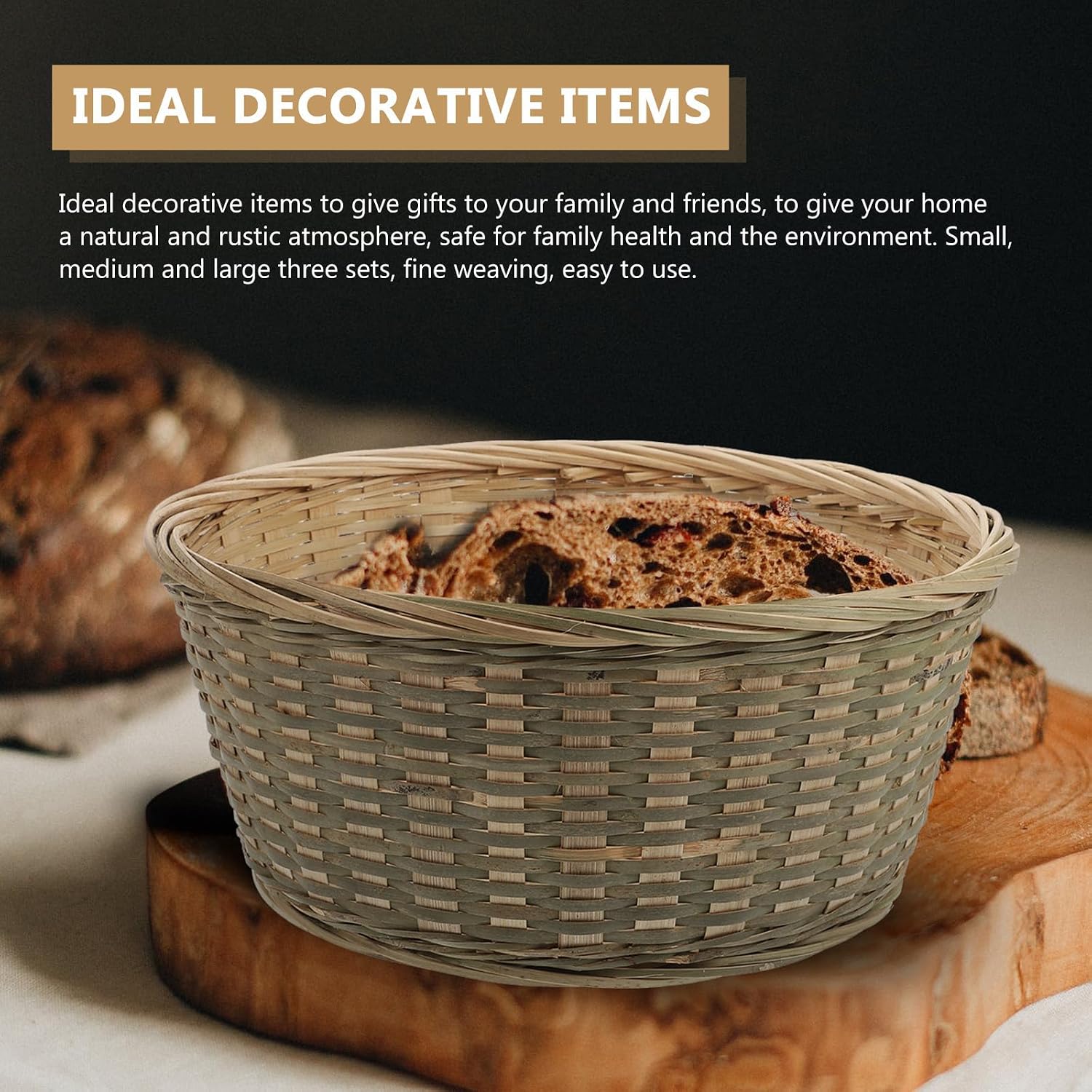 3 Piece Bamboo Food Serving Basket Set for Bread and Fruit