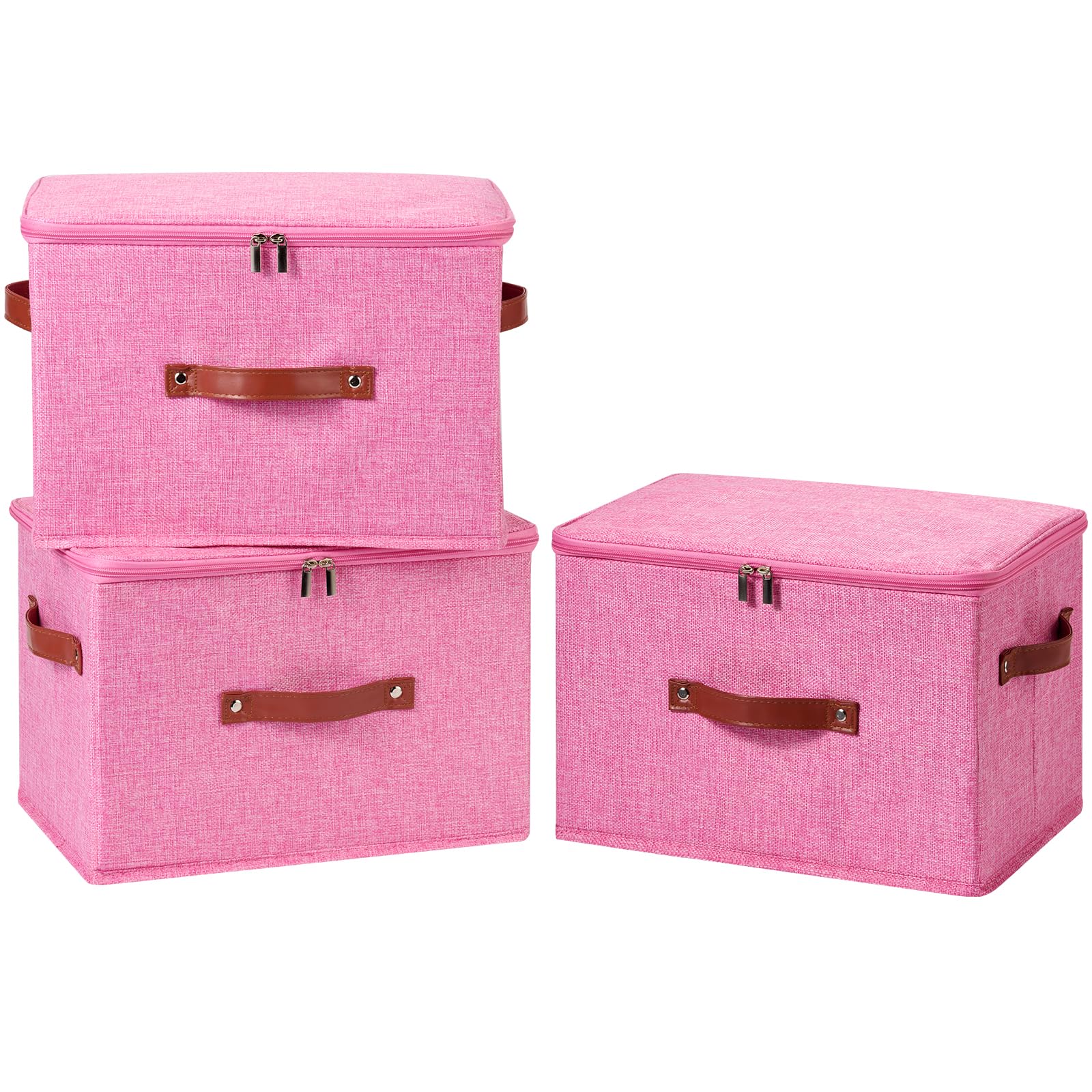 3PCS Storage Bins Boxes with Zippered Lid Decorative Baskets