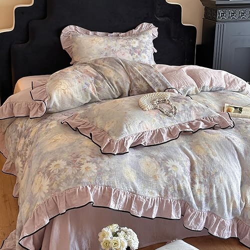 Miniatura 186 de Funda de edredón de 3 piezas, funda de edredón de algodón suave, estilo bohemio, juego de ropa de cama estética con cierre de cremallera, 4 lazos