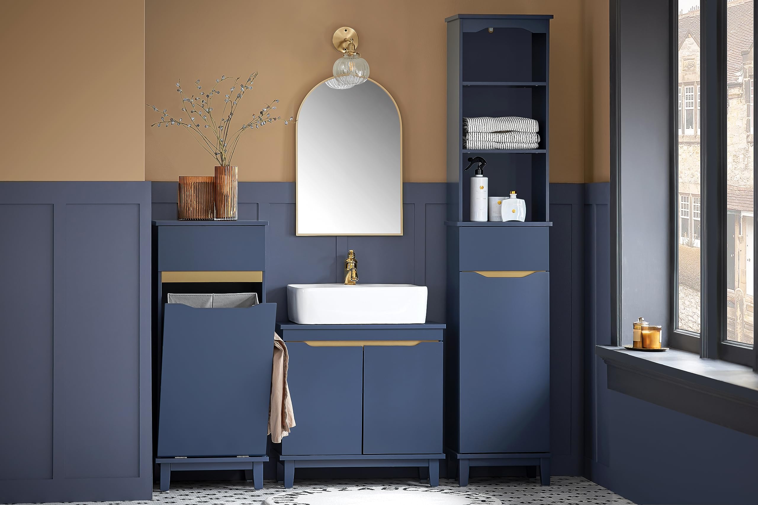 SoBuy Meuble Salle de Bain Colonne Rangement avec 3 Étagères Ouvertes, Armoire avec Porte et Tiroir Petit Meuble de Rangement Salle de Bain pour Espaces Réduits 35 x 30 x 170 cm BZR112-B