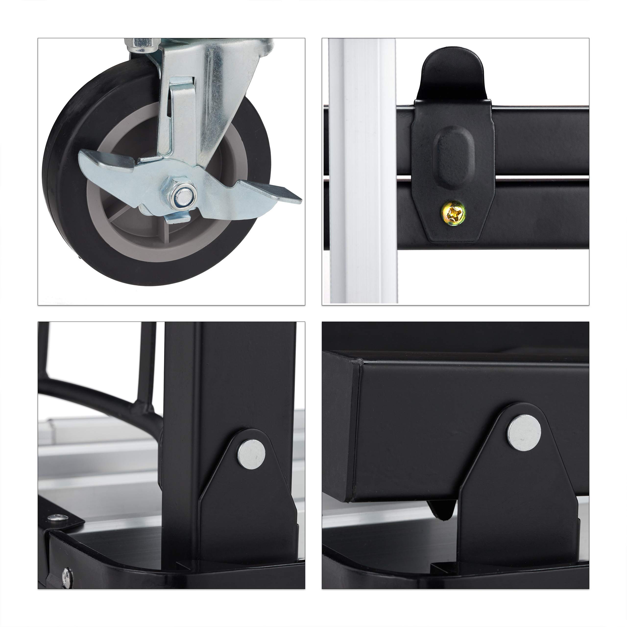 Relaxdays Plataforma de Carga Extensible 100 kg, Carretilla Transporte, Ruedas con Frenos, Metal-Plástico, 1 Ud., Negro