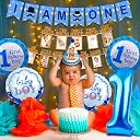 Party Propz 1St Birthday Decoration Items - 8 Pcs, 12 Months Photo Banner For Birthday (Cardstock) | I Am One Banner For Boys | First Birthday Decorations Boy | Birthday Decorations 1 Year, Blue gallery image